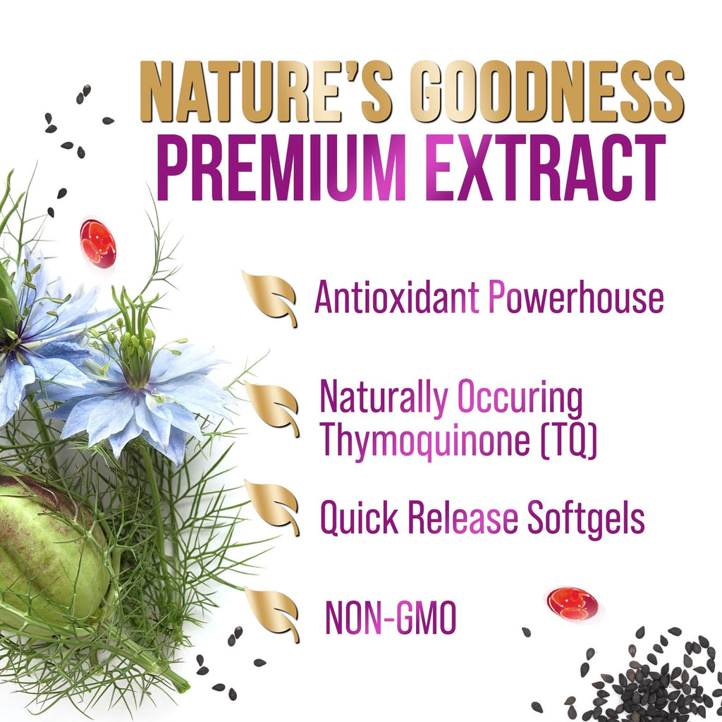 Black Seed Oil 1000mg - Premium Extra Strength Nigella Sativa Blackseed Oil - Black Seed Oil Skin, Digestive Health & Immune Support - Non-GMO Antioxidant, Gluten Free Supplement - 120 Softgels