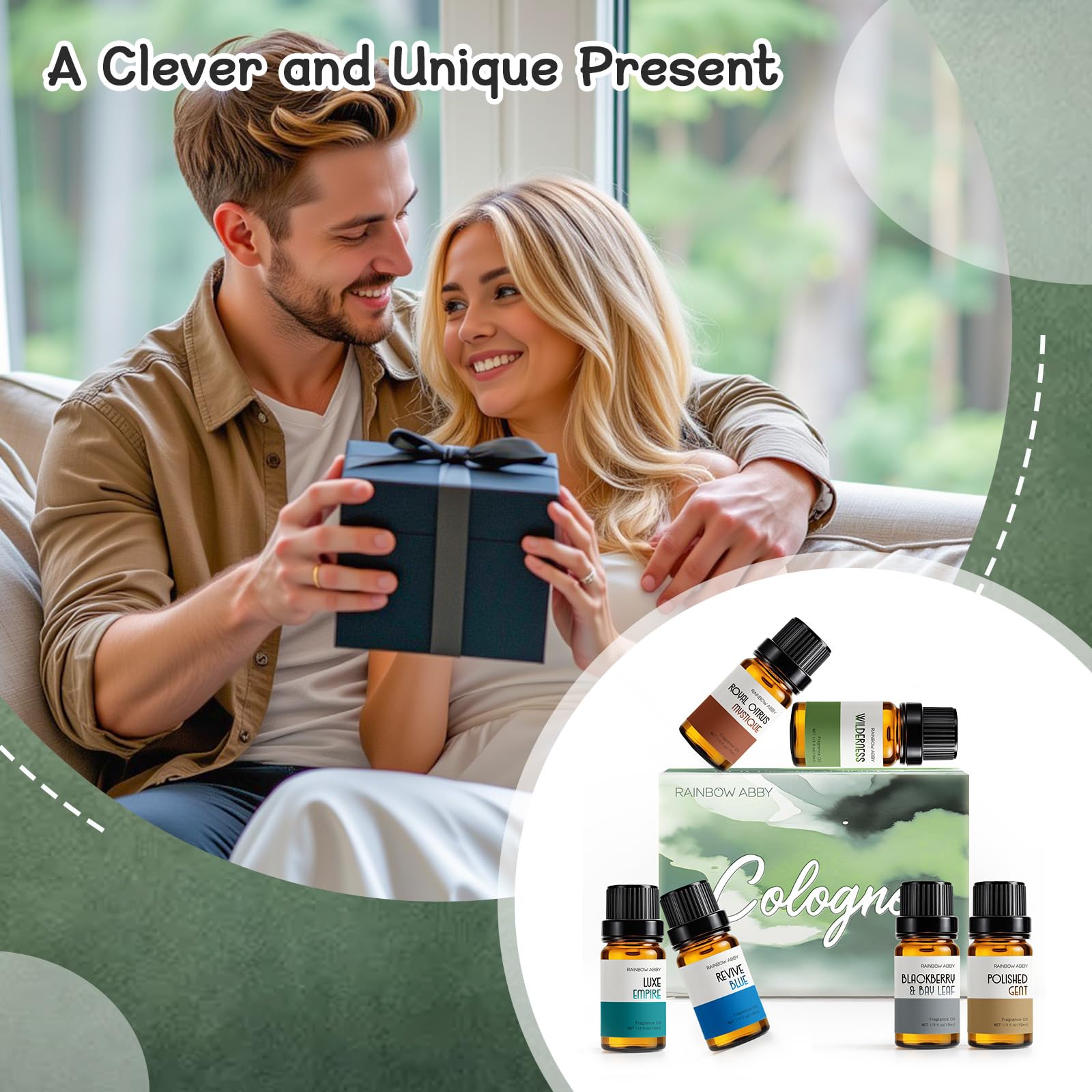 RAINBOW ABBY Cologne Oils for Men – 6 Fragrance Oils Kit for Diffuser