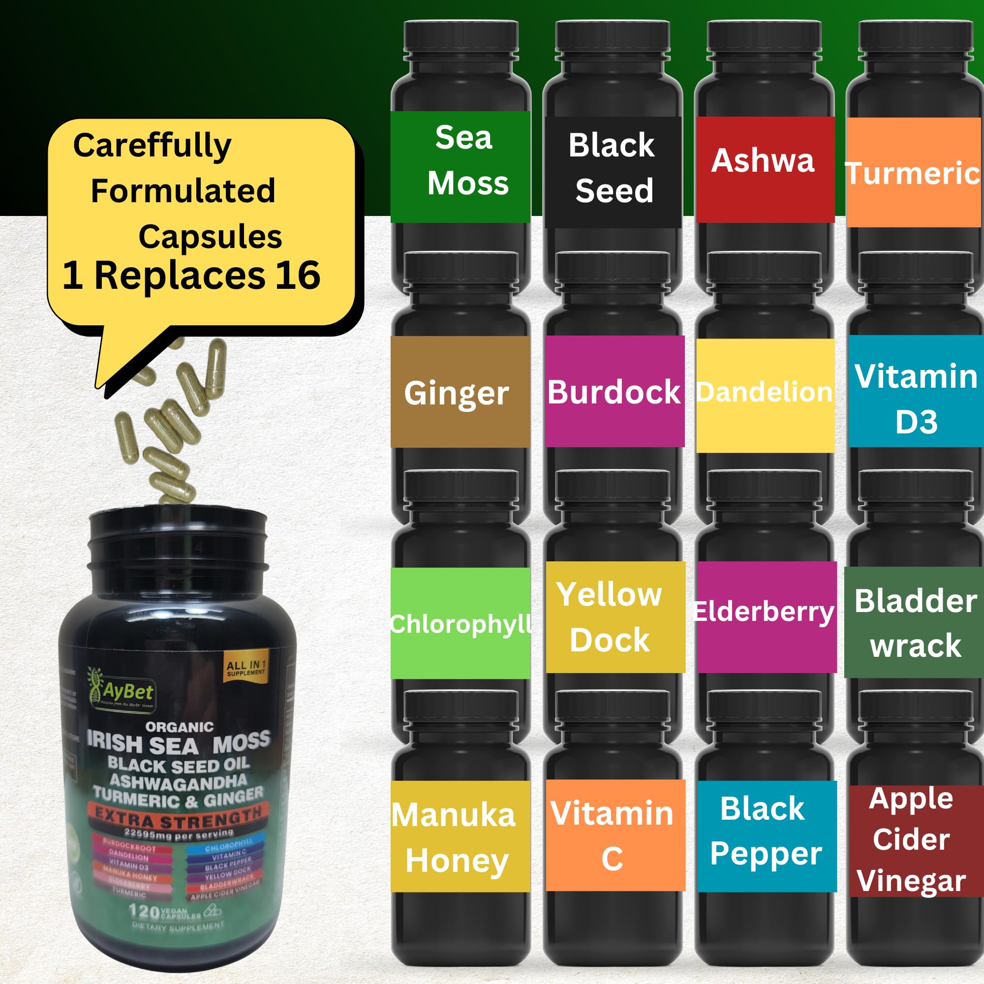 Organic Irish Sea Moss & 16-in-1 Herbal Capsule – Halal, Vegan