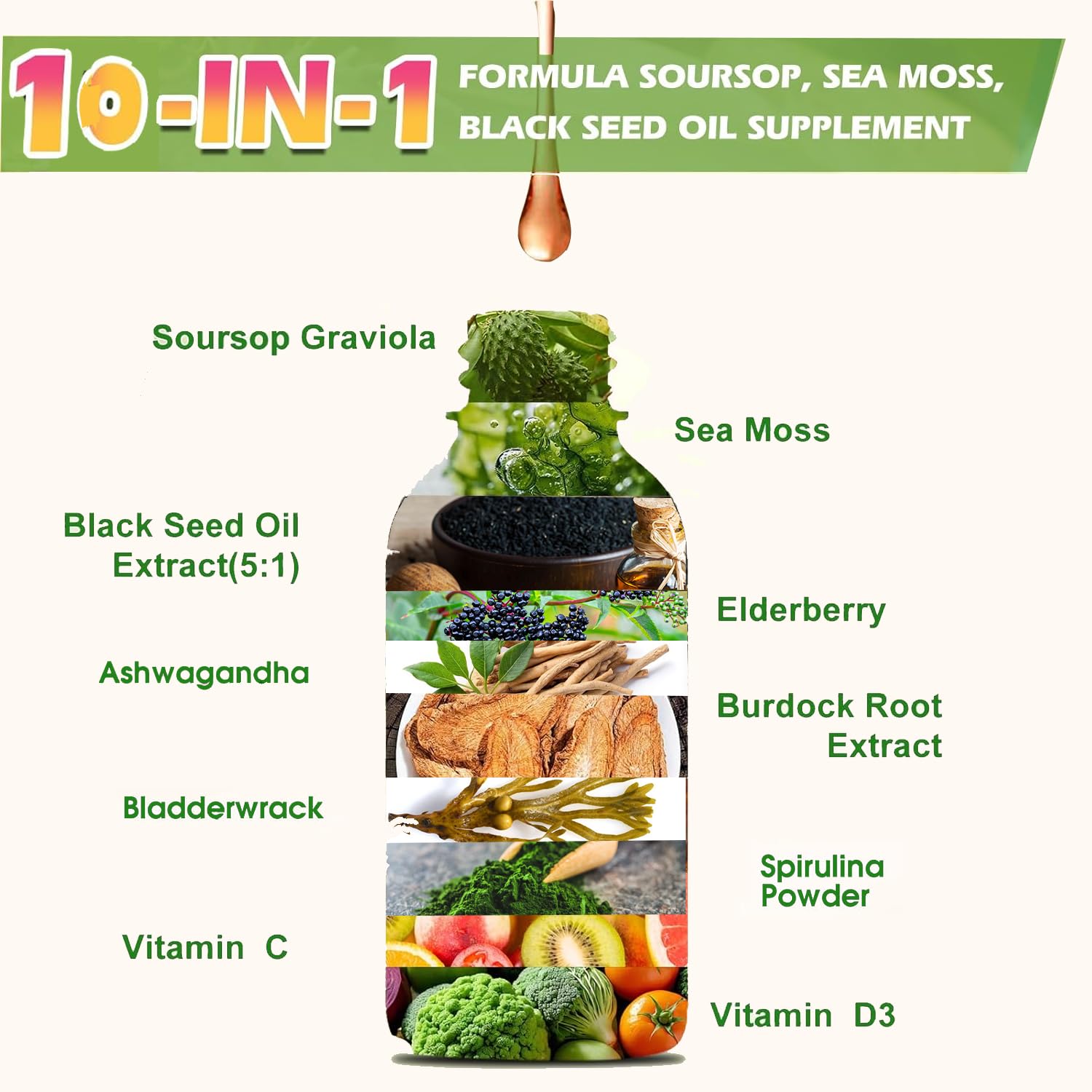 Sea Moss Liquid Drops 2 Oz – Organic Black Seed Oil + Irish Sea Moss Gel (Vegan) – 6X Stronger