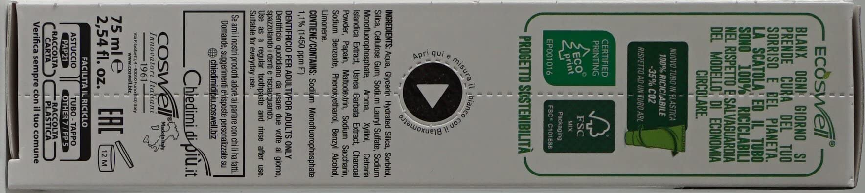 BlanX: "Black" Whitening Black Toothpaste - 2.54 Fluid Ounces (75ml) Tube (Pack of 2) [ Italian Import ]