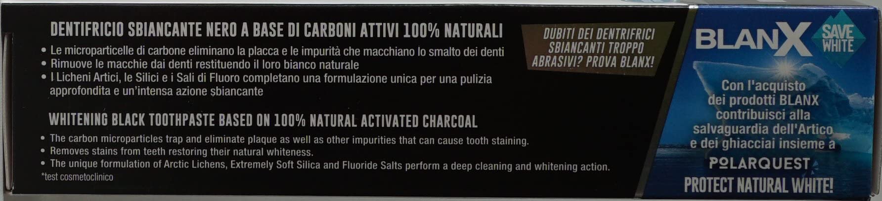 BlanX: "Black" Whitening Black Toothpaste - 2.54 Fluid Ounces (75ml) Tube (Pack of 2) [ Italian Import ]