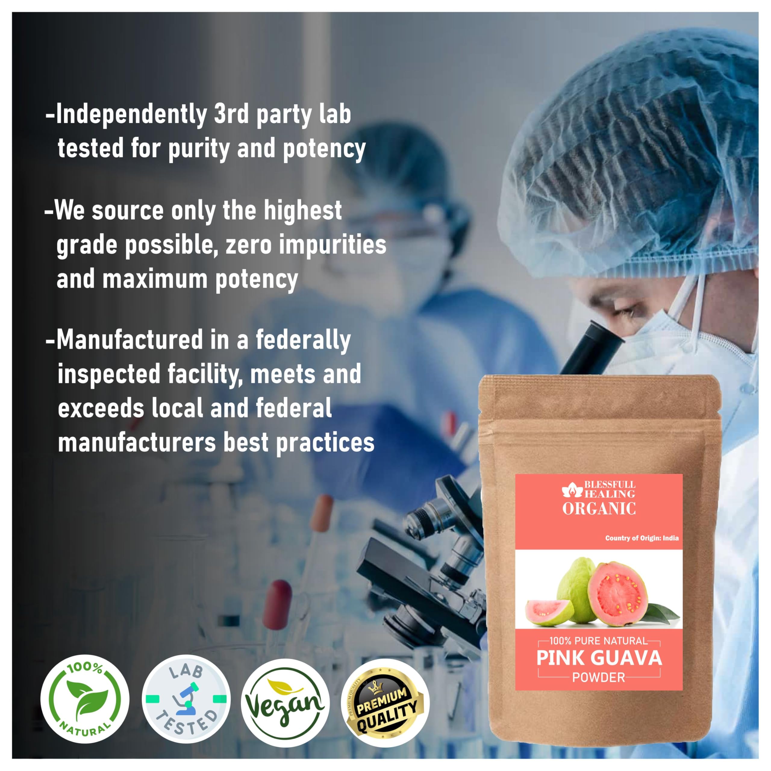 Blessfull Healing Organic Pink Guava Powder – 100% Pure & Natural, 100 g (3.52 oz)