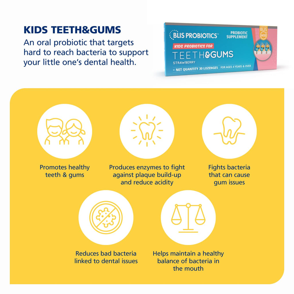 BLIS Kids Teeth & Gums Oral Probiotics – Strawberry, 30 Lozenges