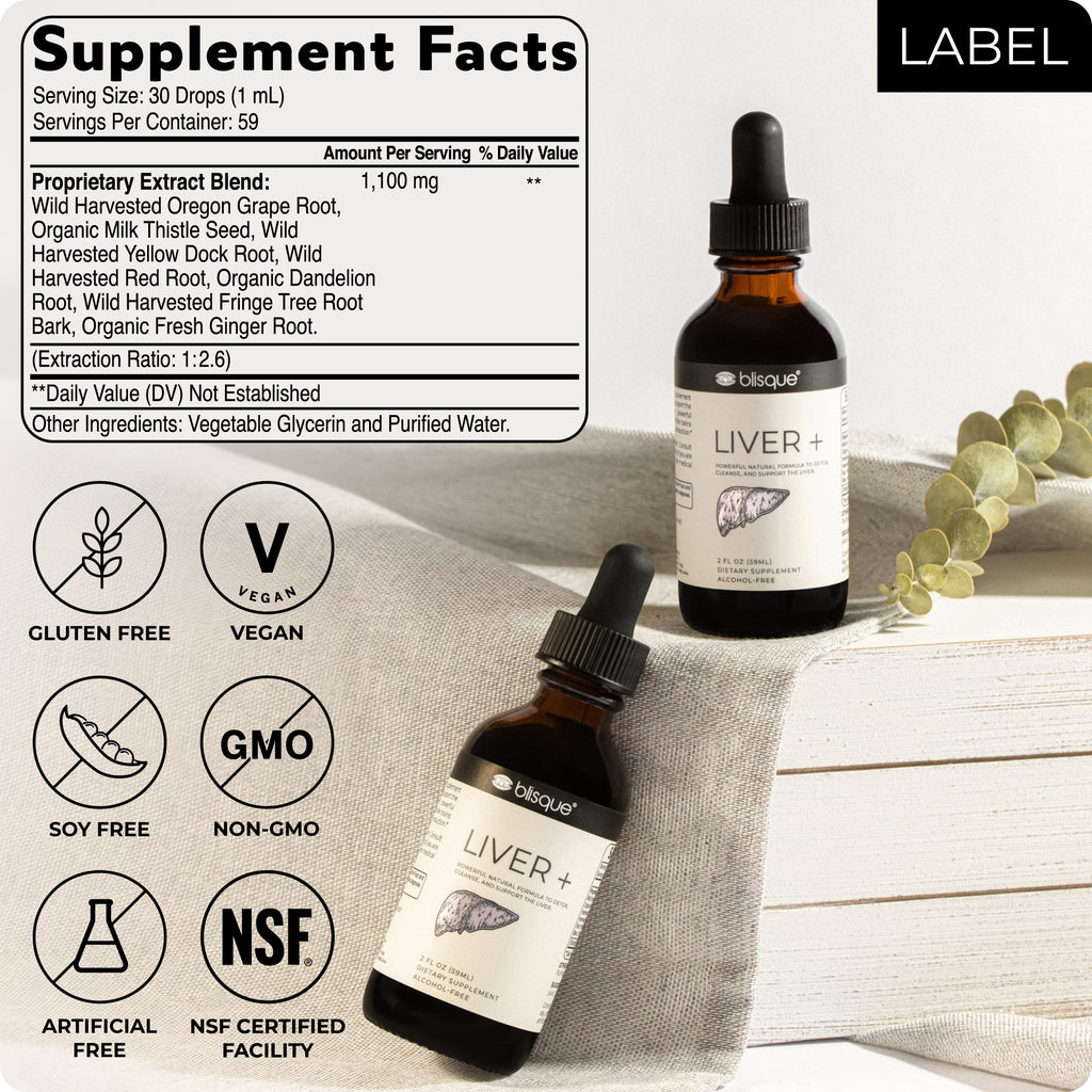 Blisque Liver Complex – Detox, Cleanse & Repair the Liver | Doctor-Approved | Milk Thistle & Dandelion Root | 2 oz | 59 Servings