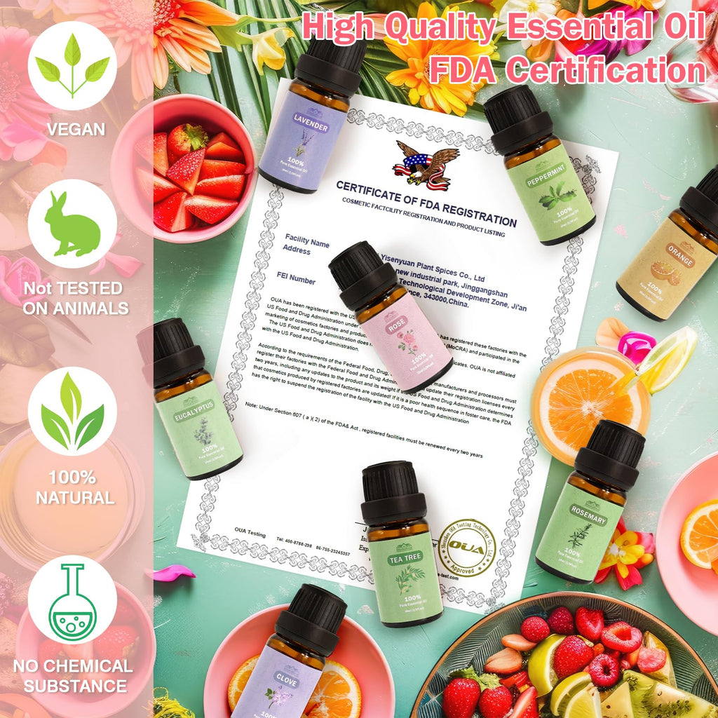 BlissfulBlend 8-Piece Pure Essential Oils Gift Set – Peppermint, Lavender, Eucalyptus & More