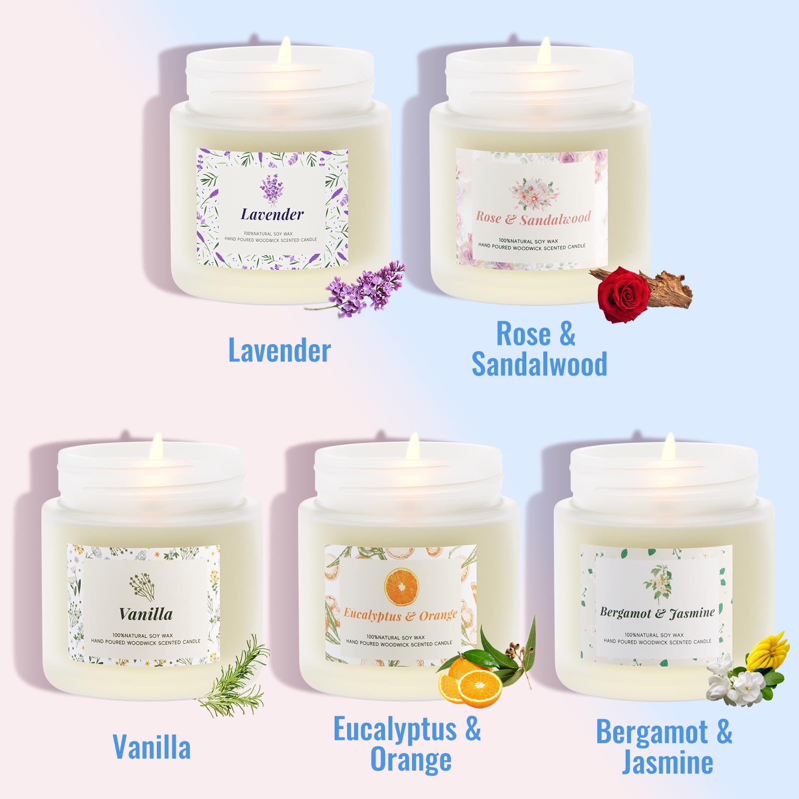BlissfulOasis Scented Candles – 5 Pack Gift Set, Natural Soy Wax, Long-Lasting Home Fragrance