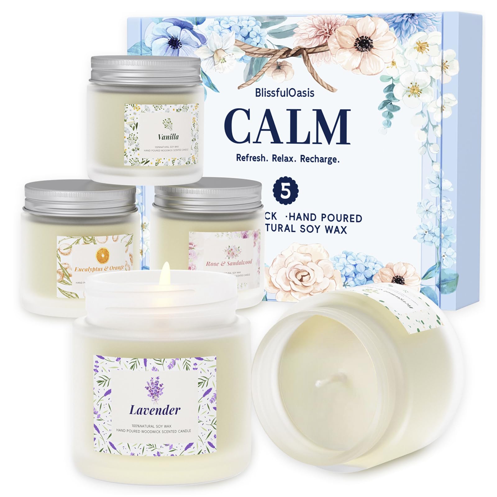 BlissfulOasis Scented Candles – 5 Pack Gift Set, Natural Soy Wax, Long-Lasting Home Fragrance