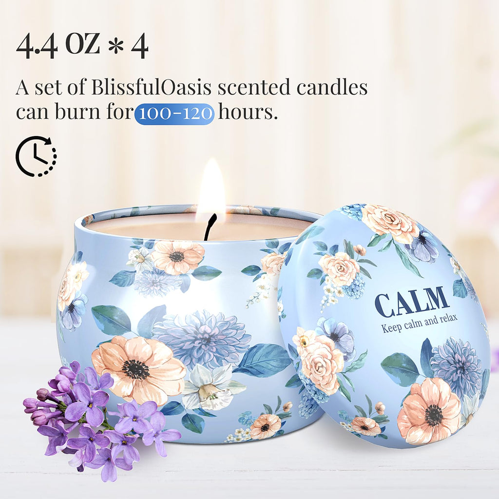 BlissfulOasis Scented Candles Set - 4 Pack, 17.6 oz, 100-120 Hours | Gift for Men & Women