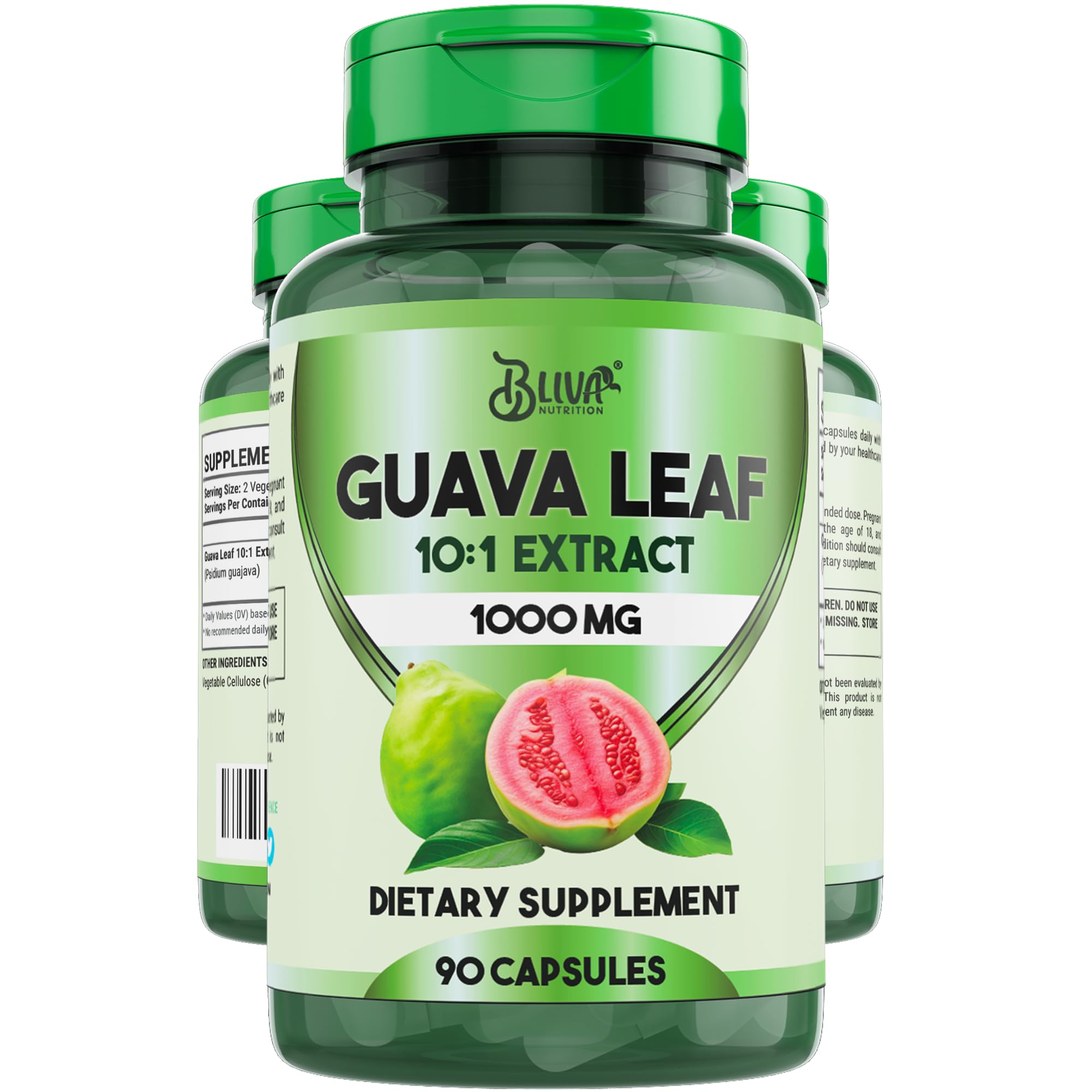 BLIVA Guava Leaf Extract Capsules – 1000 mg (10:1) – 90 Vegetarian Capsules