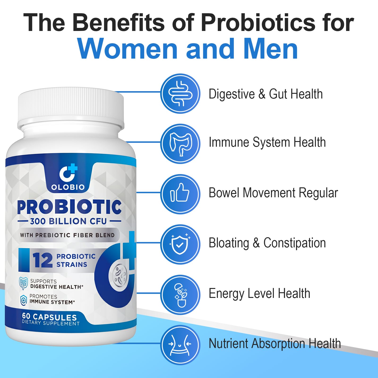 300 Billion CFU Probiotic with 12 Strains & 3 Organic Prebiotics – Daily Digestive & Immune Support, Vegan, Shelf-Stable, 120 Count