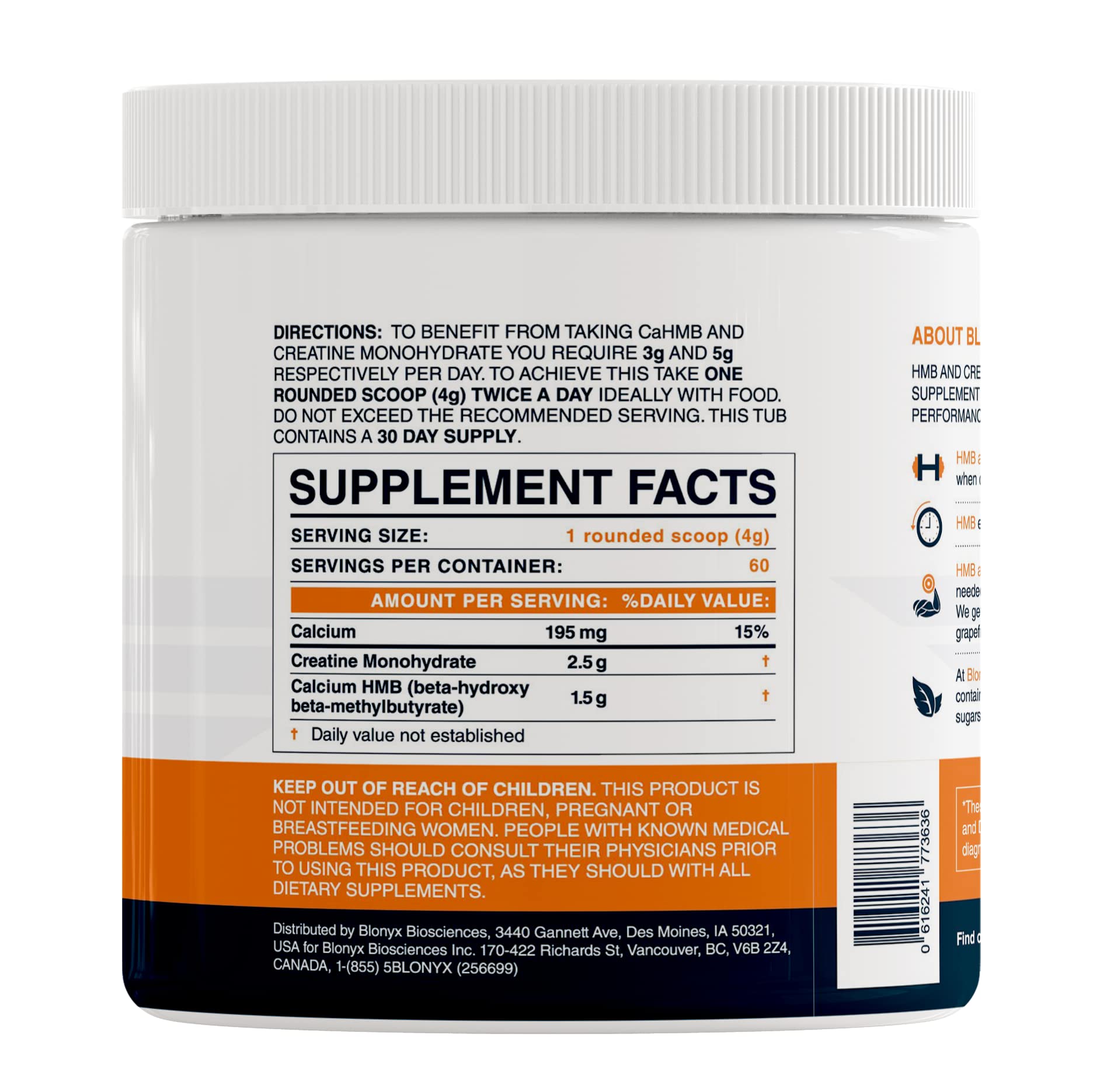 Blonyx HMB + Creatine Supplement — 3g HMB Daily for Strength & Recovery | 30-Day Supply