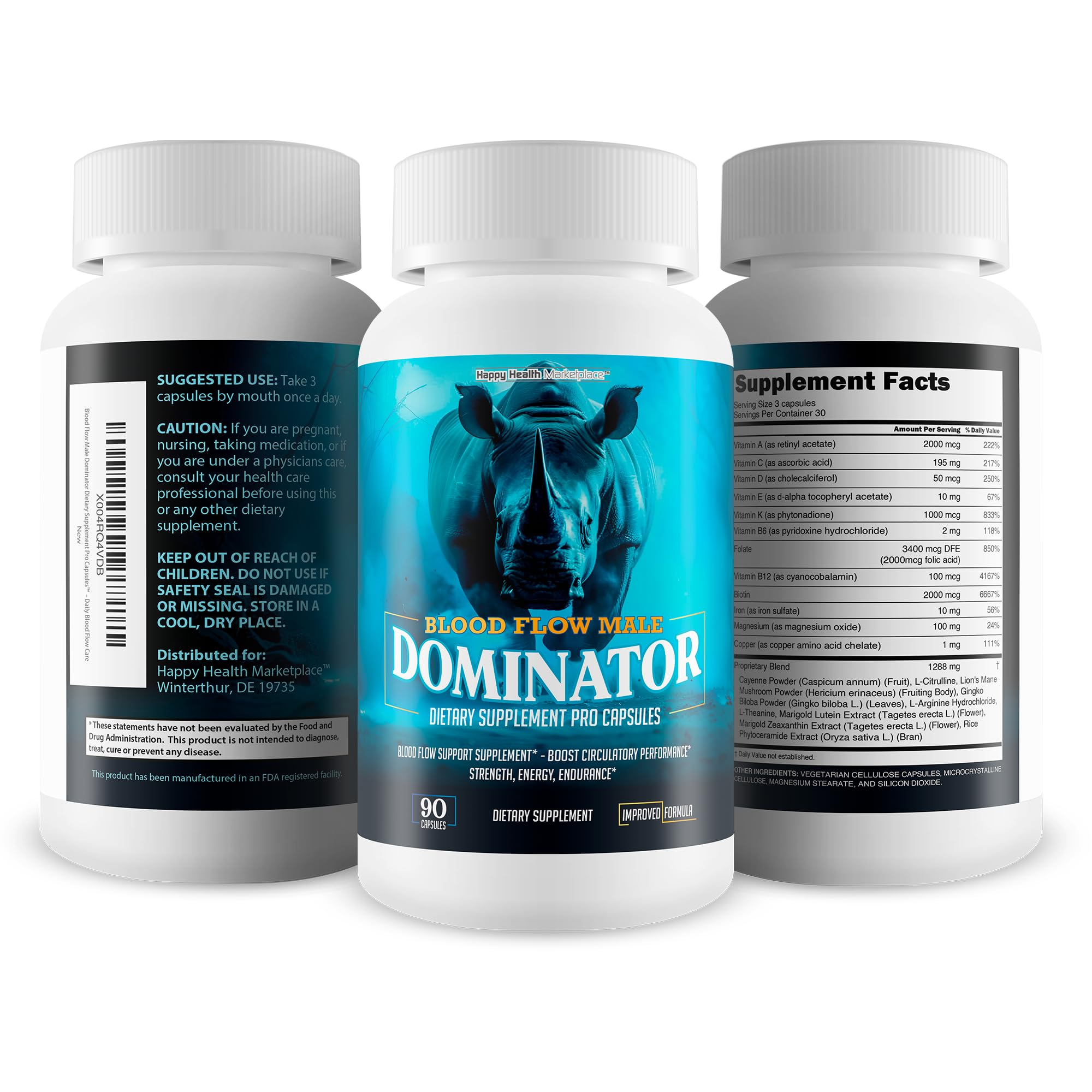 Blood Flow Male Dominator - Advanced Male Circulation & Nitric Oxide Booster | Rhino Supplements