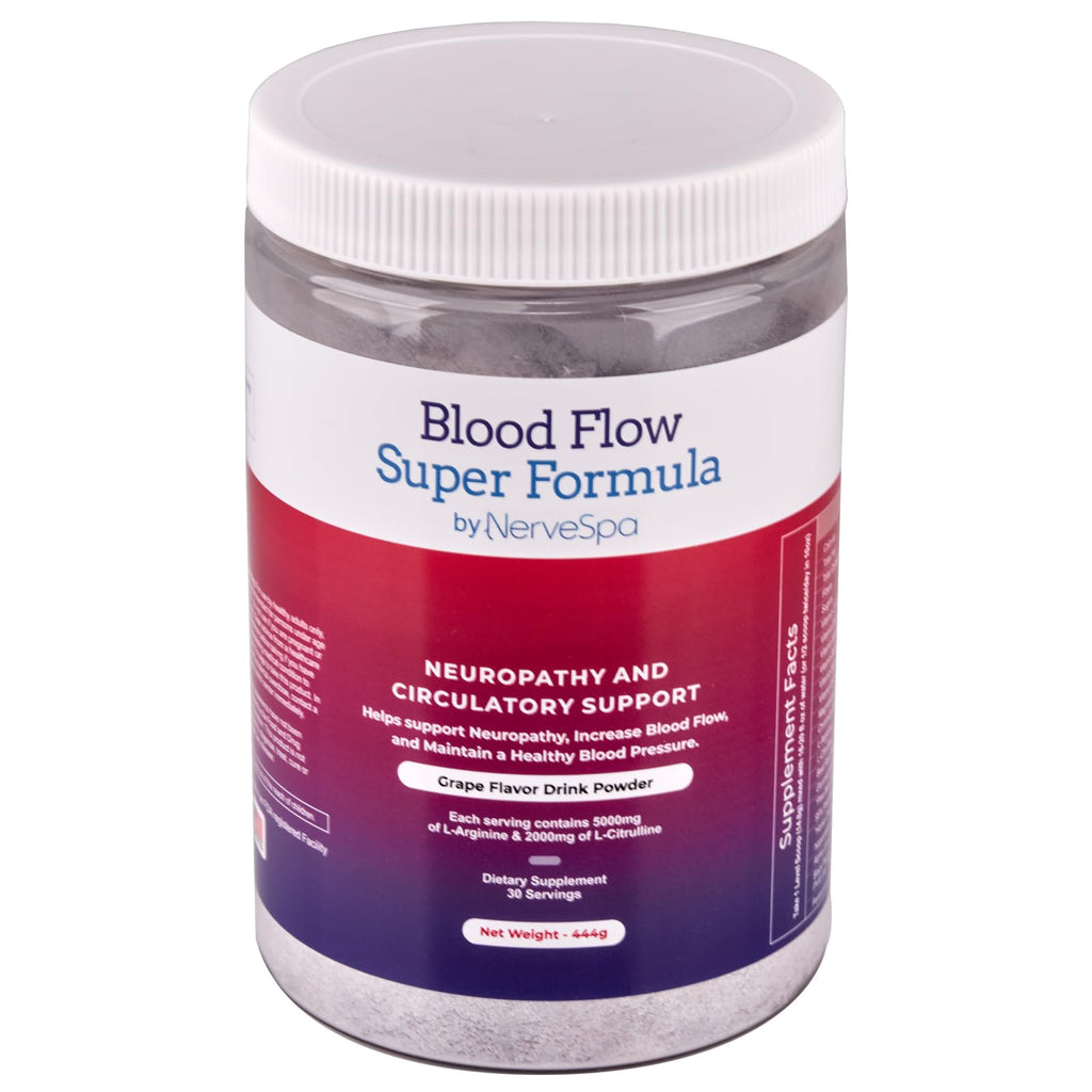 Blood Flow Super Formula Neuropathy Drink Powder by Nerve Spa – L-Arginine & L-Citrulline, 444g/30 Servings