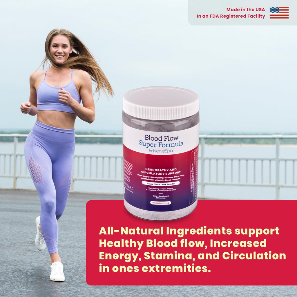 Blood Flow Super Formula Neuropathy Drink Powder by Nerve Spa – L-Arginine & L-Citrulline, 444g/30 Servings