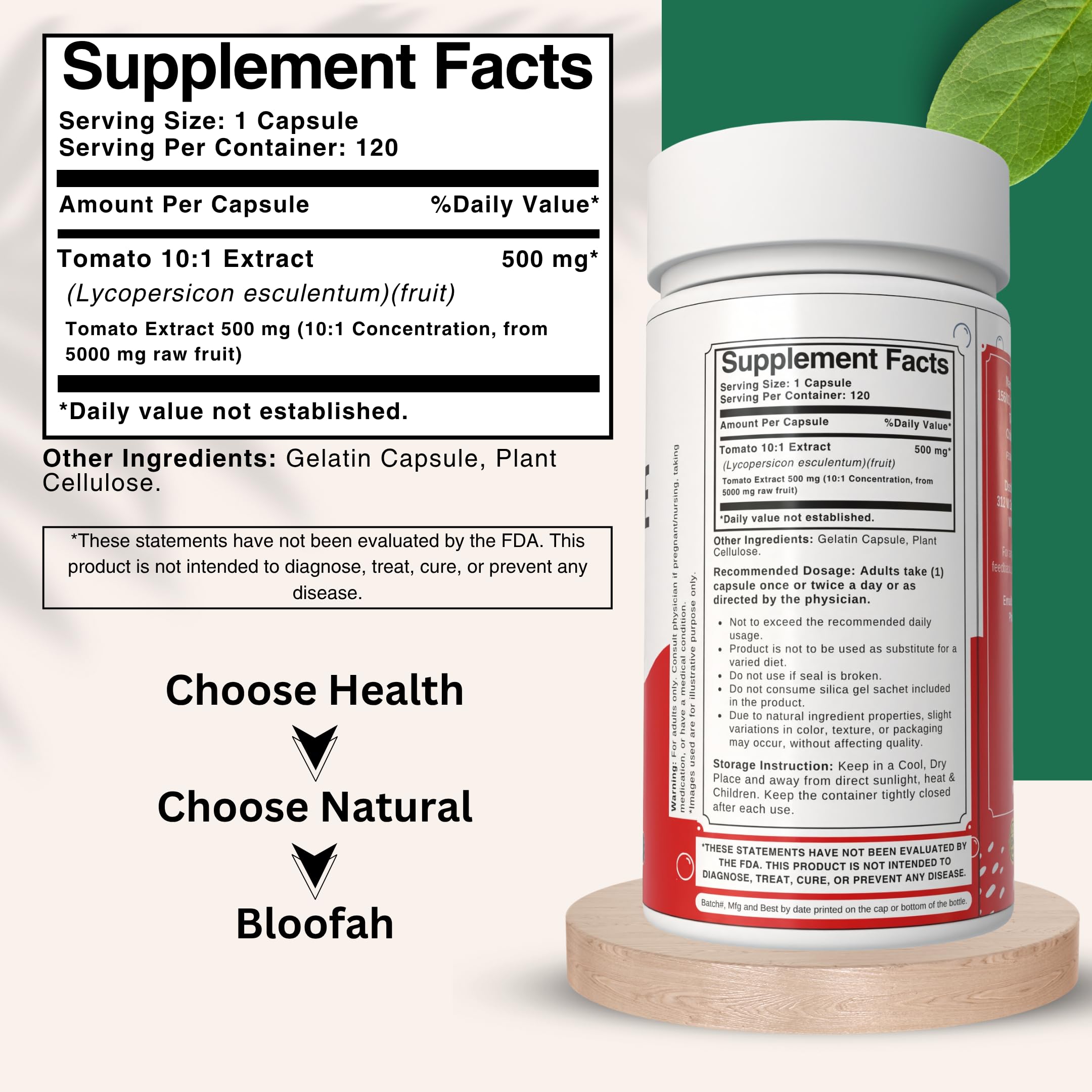 Bloofah 500mg Lycopene Tomato Extract 10:1 Capsules - 120 Count | Non-GMO & Gluten Free