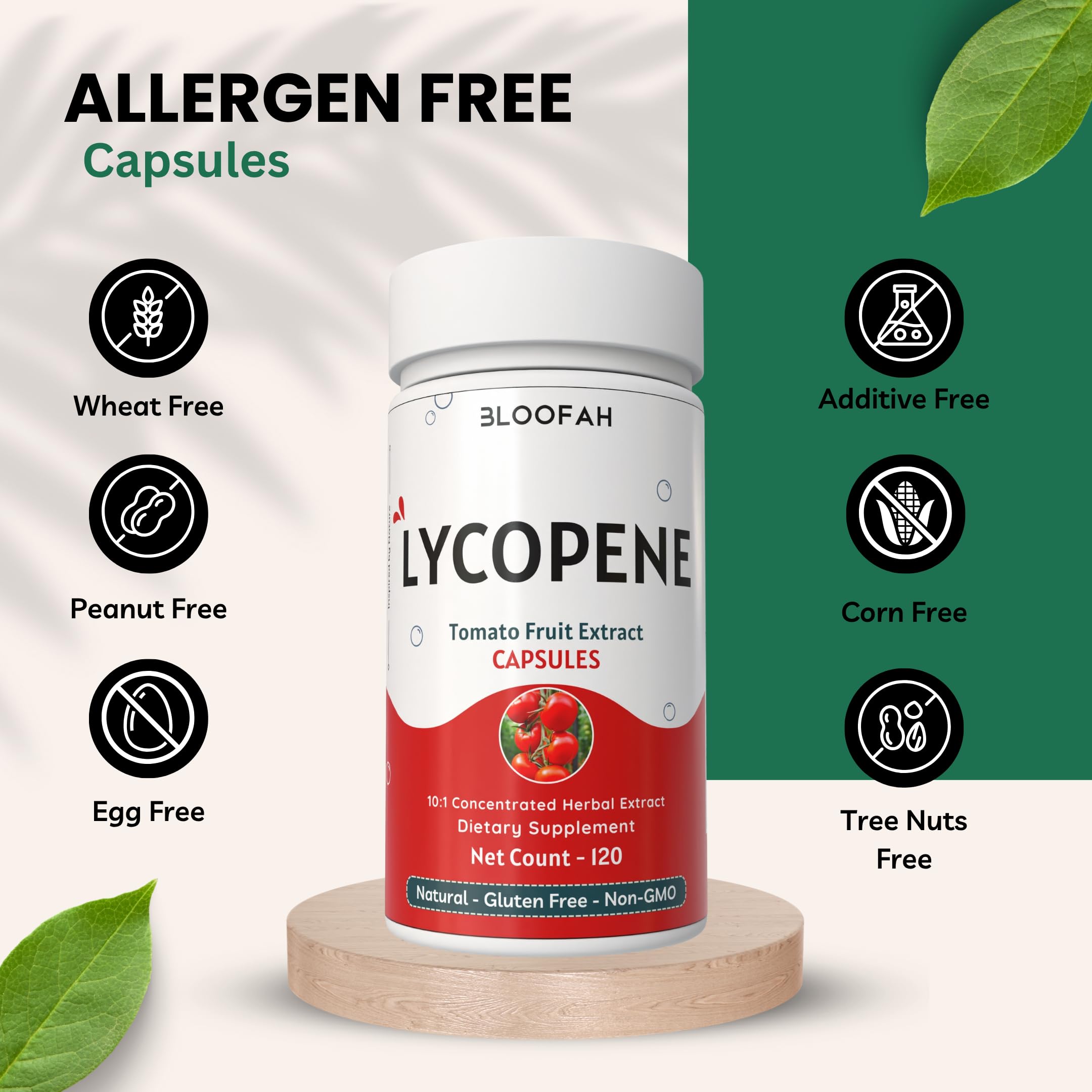 Bloofah 500mg Lycopene Tomato Extract 10:1 Capsules - 120 Count | Non-GMO & Gluten Free