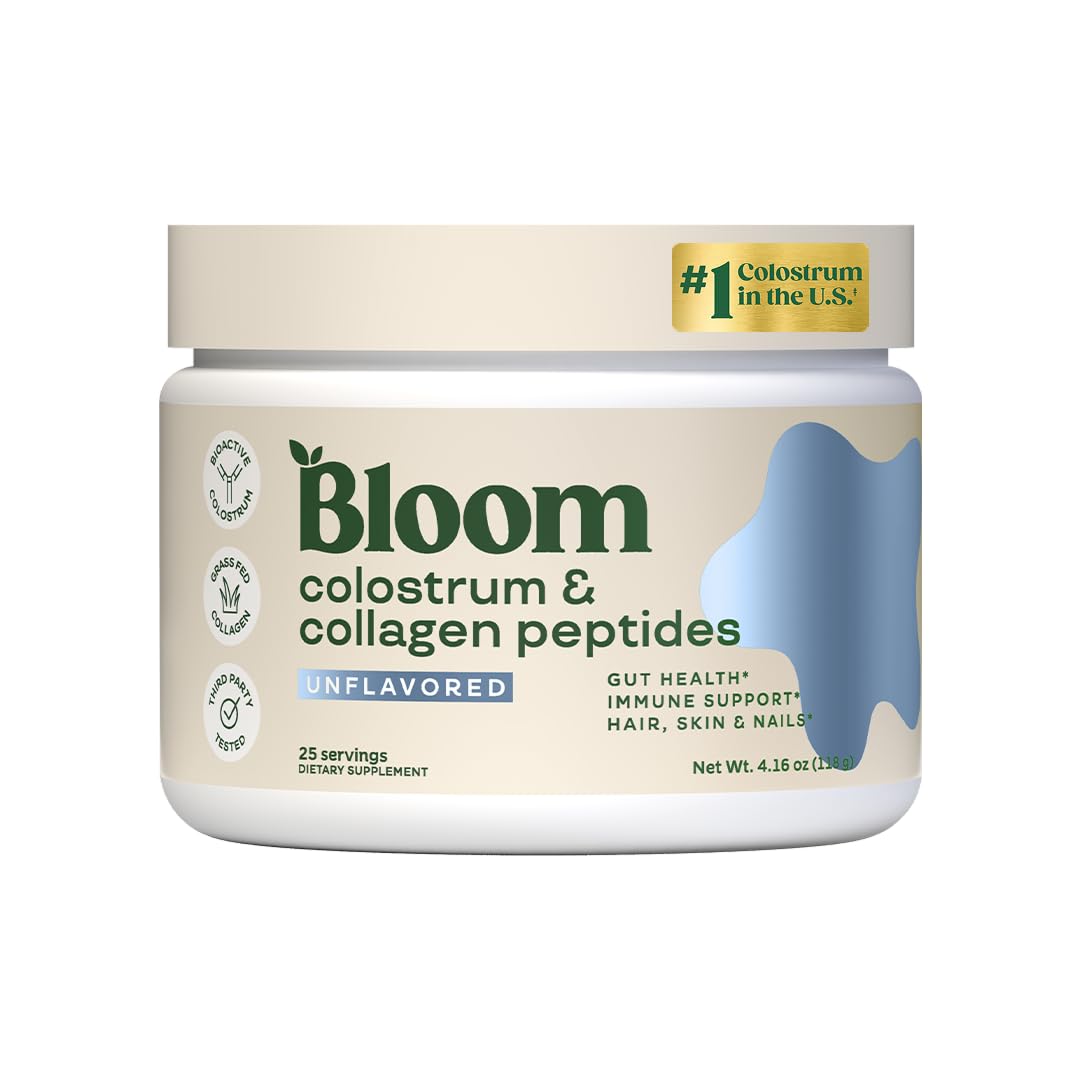 Bloom Nutrition Bovine Colostrum Powder with Vitamin B12 | Gut Health, Immunity & Beauty – Unflavored, 25 Servings