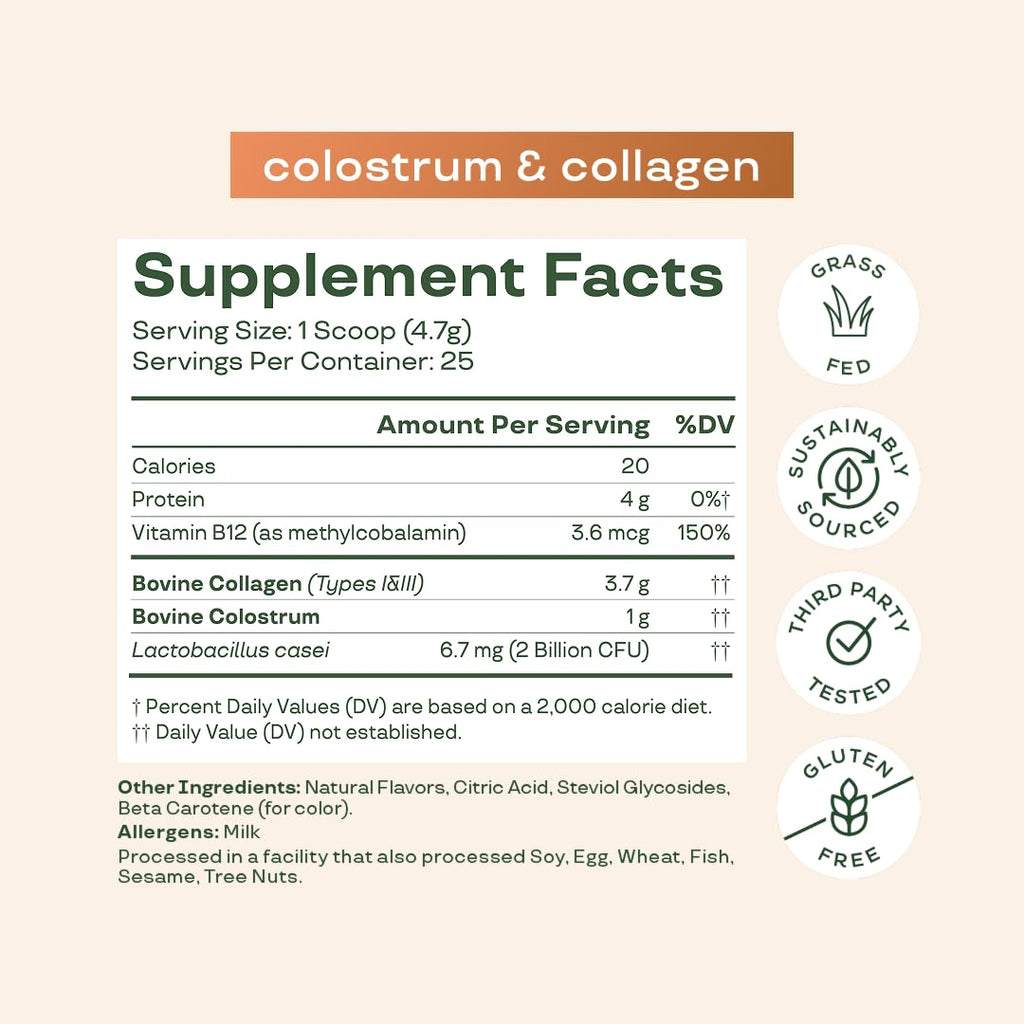 Bloom Nutrition Bovine Colostrum Powder – Orange Cream, 25 Servings