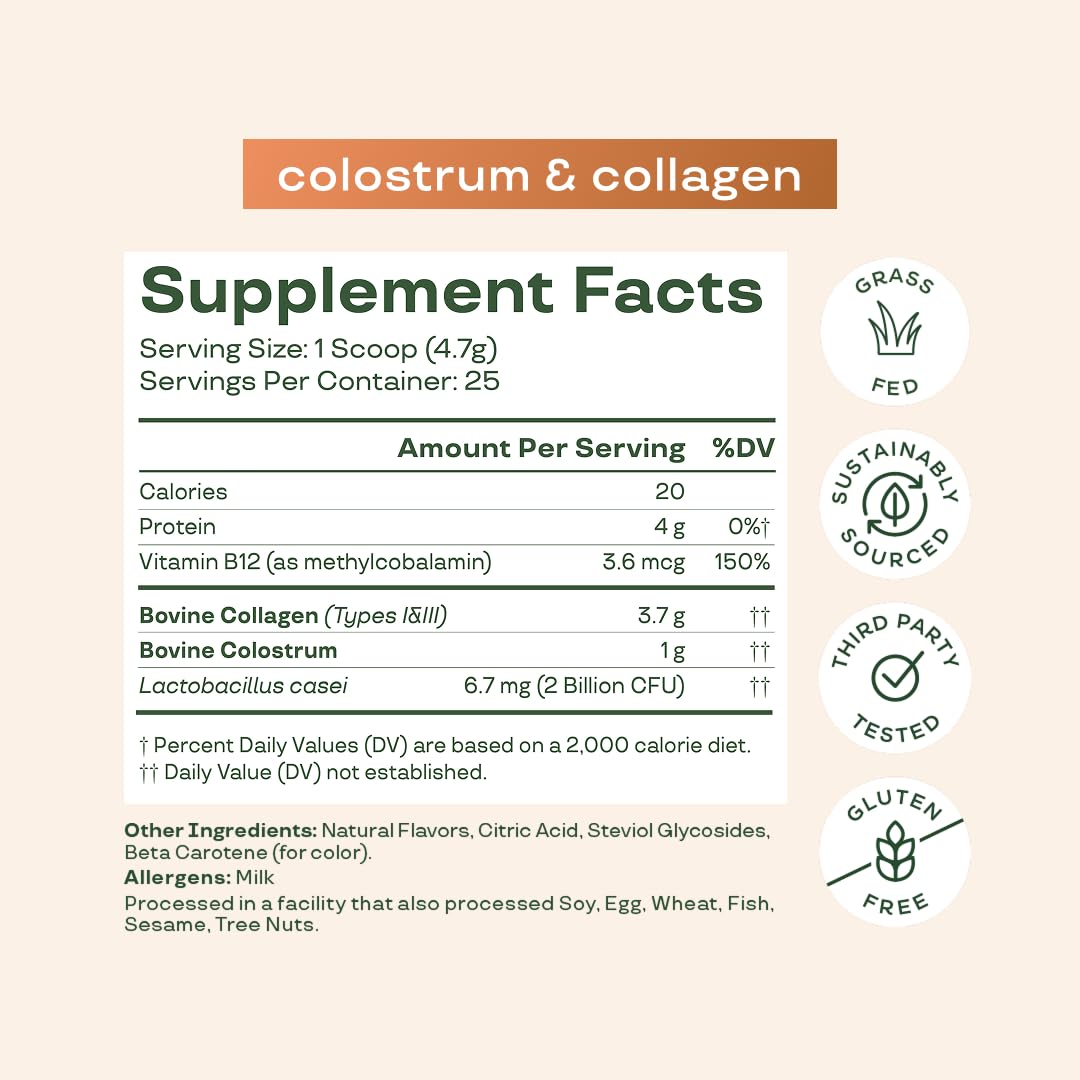 Bloom Nutrition Bovine Colostrum Powder – Orange Cream, 25 Servings