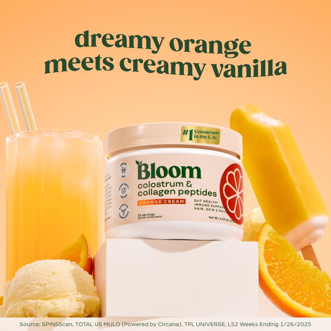 Bloom Nutrition Bovine Colostrum Powder – Orange Cream, 25 Servings