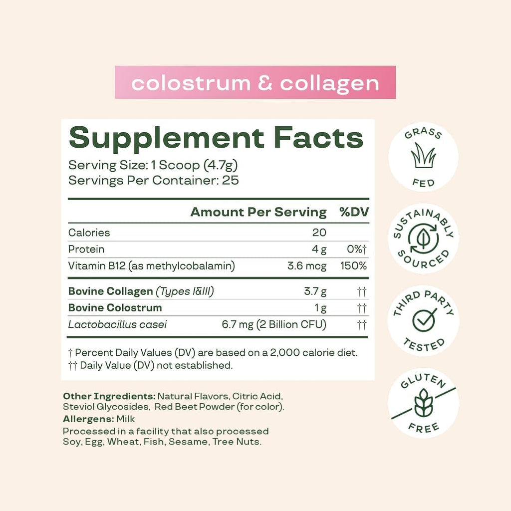 Bloom Nutrition Colostrum Powder with Vitamin B-12 – Gut Health & Immunity (Strawberry, 25 Servings)