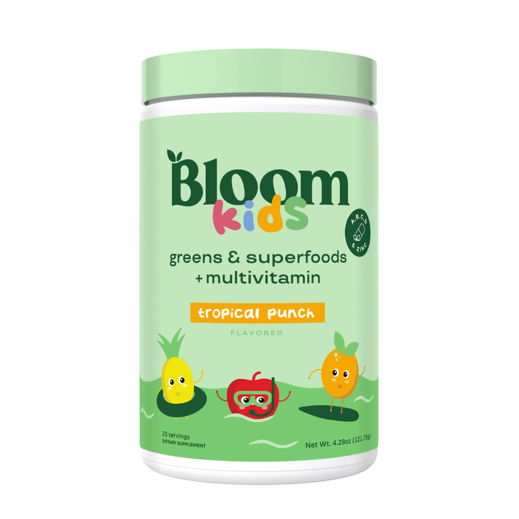 Bloom Nutrition Kids Greens Powder – Digestive Enzymes & Probiotics for Gut Health (Tropical Punch, 25 Servings)