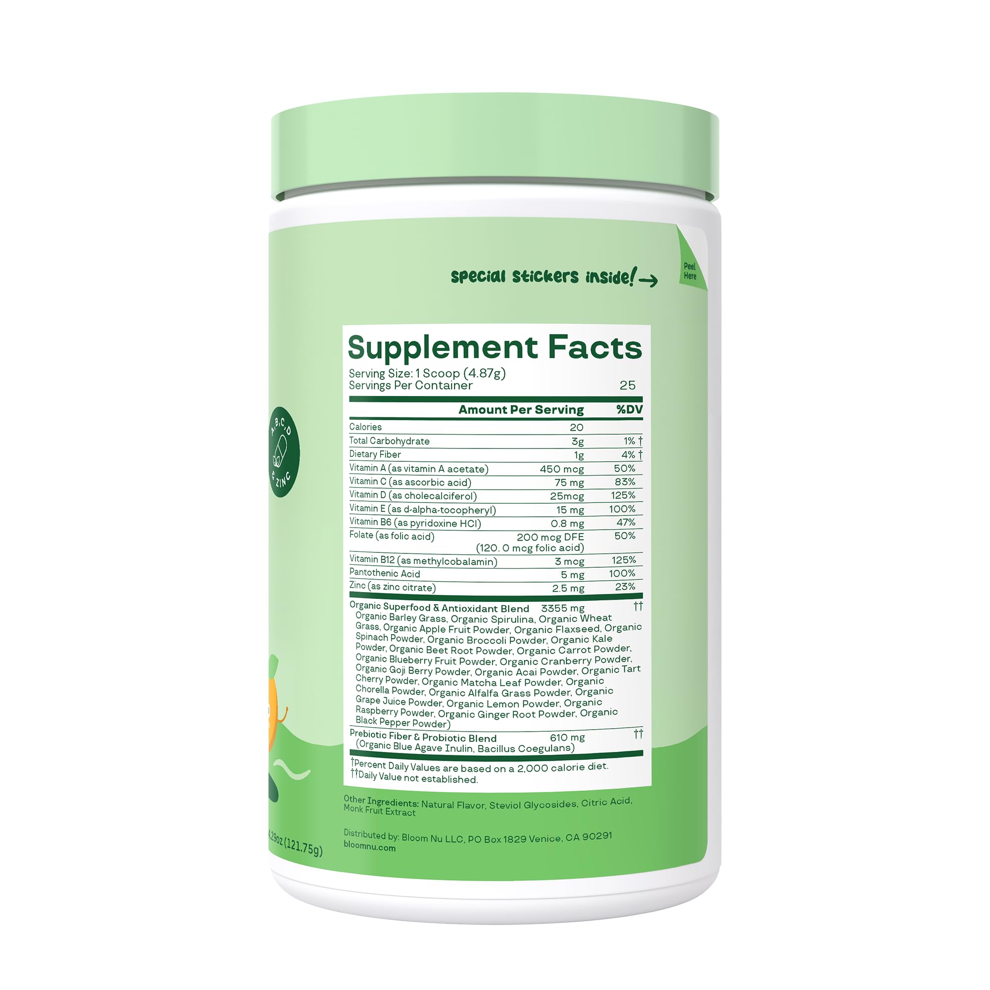 Bloom Nutrition Kids Greens Powder – Digestive Enzymes & Probiotics for Gut Health (Tropical Punch, 25 Servings)