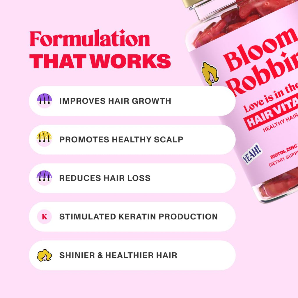 Bloom Robbins Hair Gummies – Biotin 5000mcg for Hair Growth (2 Pack) – Vegan & Non-GMO