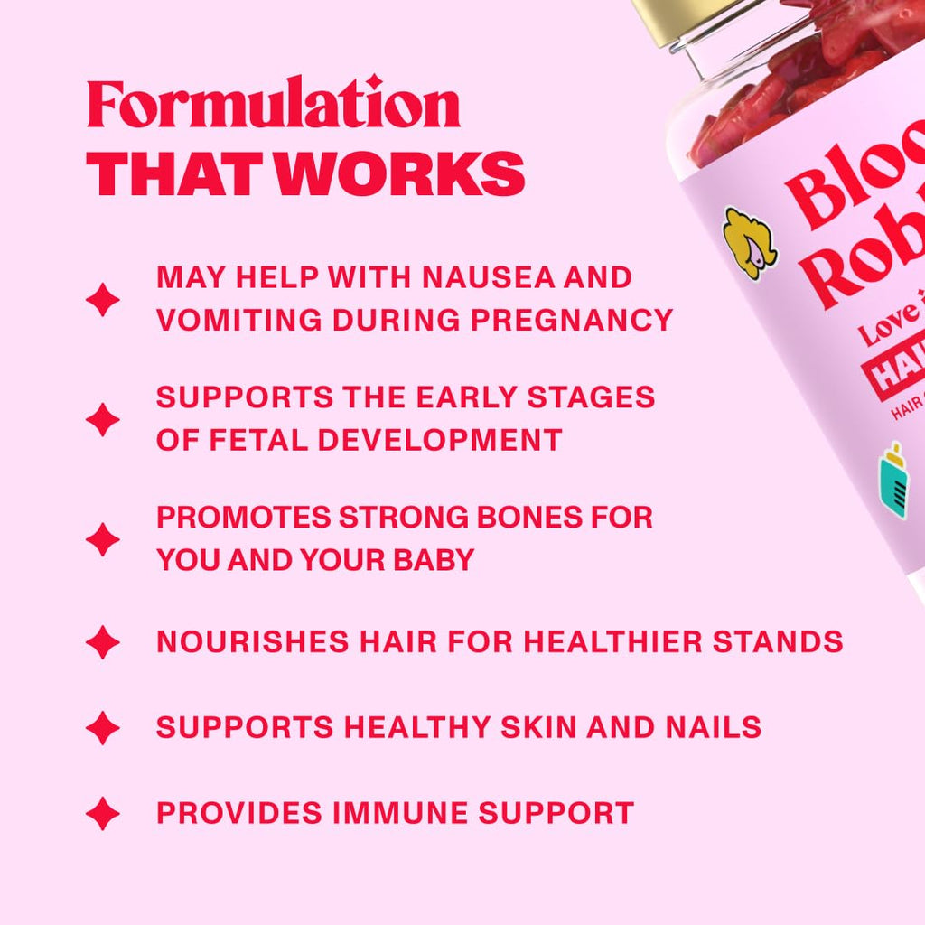 Bloom Robbins Hair Gummy Prenatal Vitamins – Pregnancy Hair Support with Folic Acid & Vitamin B6 (60 Gummies, 3-Pack)