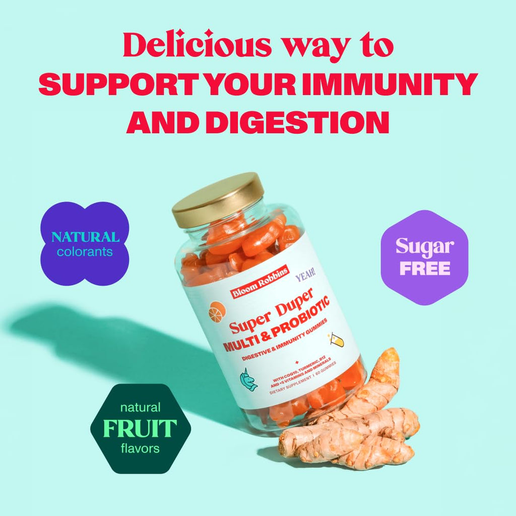 Bloom Robbins Probiotic Gummies – Fiber & Digestive Health with Turmeric Root Extract (Vegan, Non-GMO)