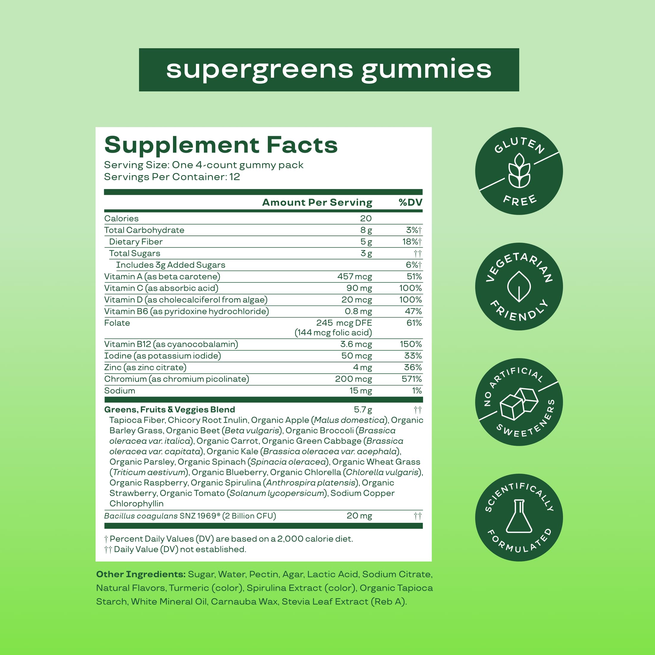 Bloom Super Greens Gummies - Strawberry Kiwi Digestive Support & Fiber