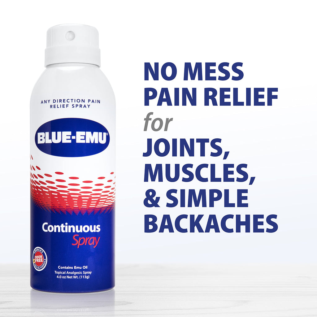 Blue-EMU Continuous Pain Relief Spray – Fast-Acting Joint & Muscle Relief, 4 oz