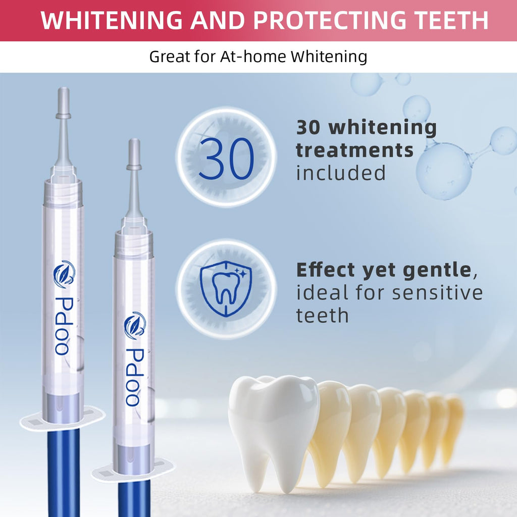 Professional Teeth Whitening Kit with 5 Gels, LED Accelerator Light & Custom Trays – Enamel Safe, Fast Home Whitening