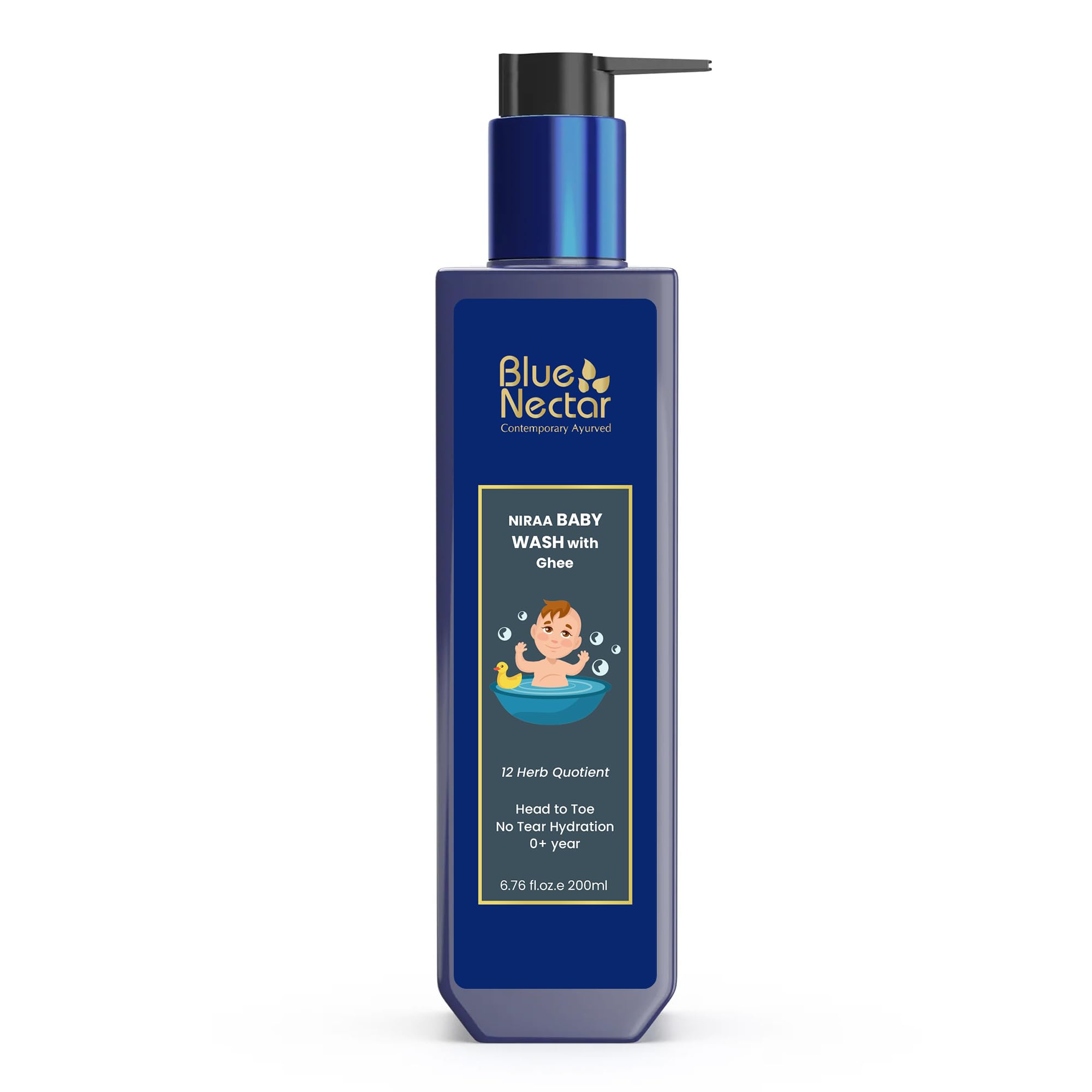 Blue Nectar Baby Wash with Organic Ghee – Gentle Tear-Free Bath for Babies & Kids (6.76 Fl Oz, 9 Herbs)