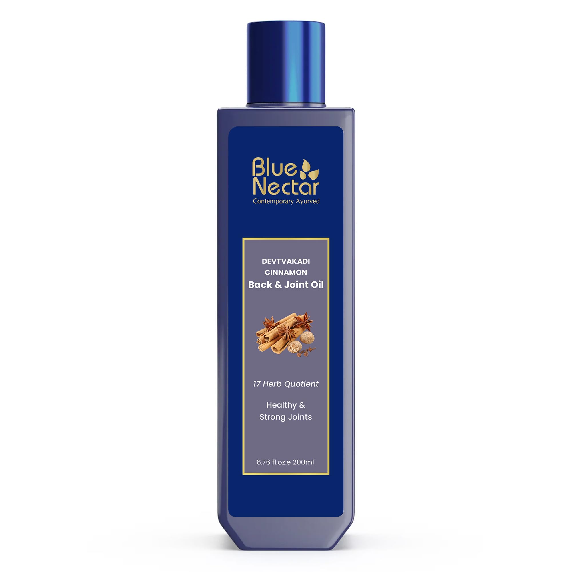 Blue Nectar Ayurvedic Back, Joint & Shoulder Pain Oil with Cinnamon & Clove – 17 Herbs, 6.76 fl oz