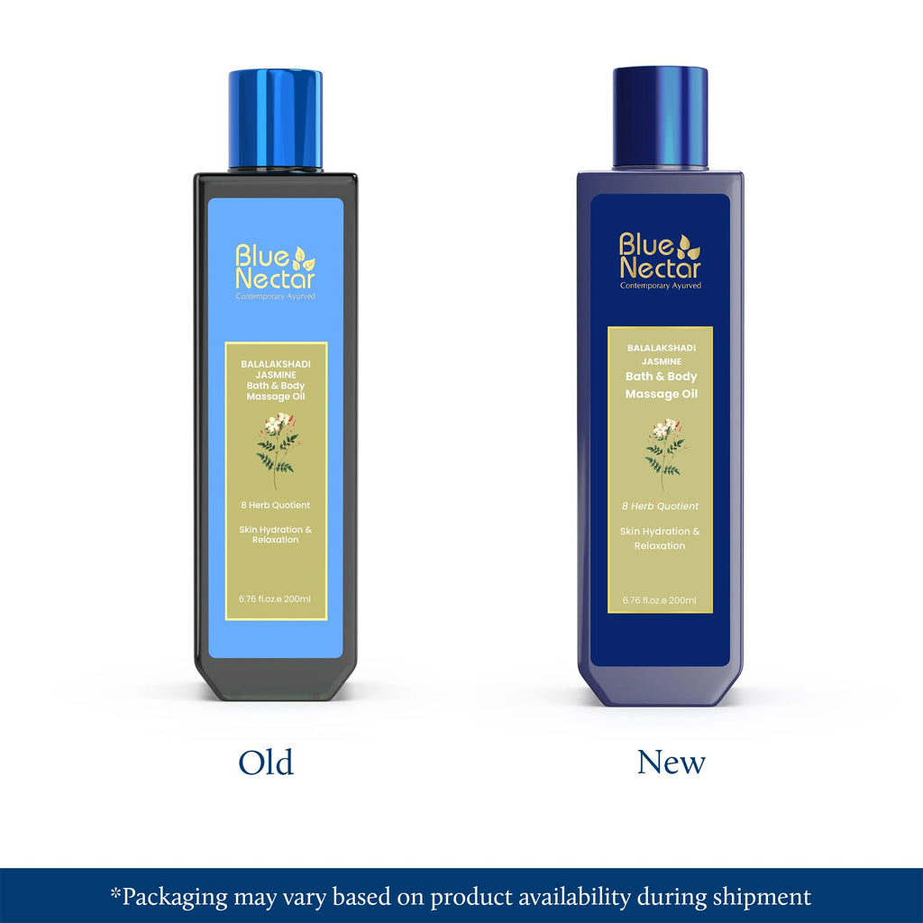 Blue Nectar Sensuous Jasmine Body Massage Oil – Relaxing Ayurvedic Massage Oil with Essential Oils (6.76 fl oz, 8 herbs)