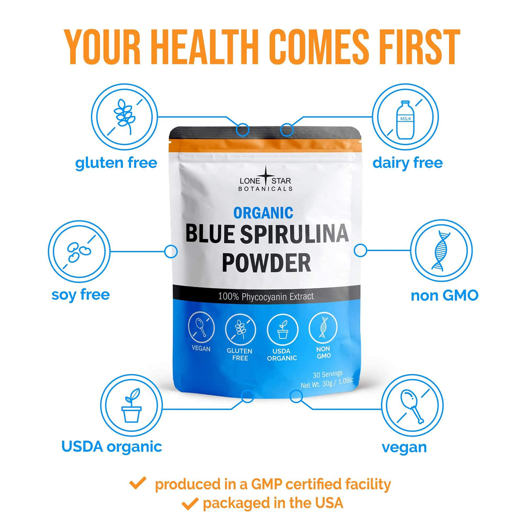 Lone Star Botanicals Organic Blue Spirulina Powder | 100% Pure Blue-Green Algae