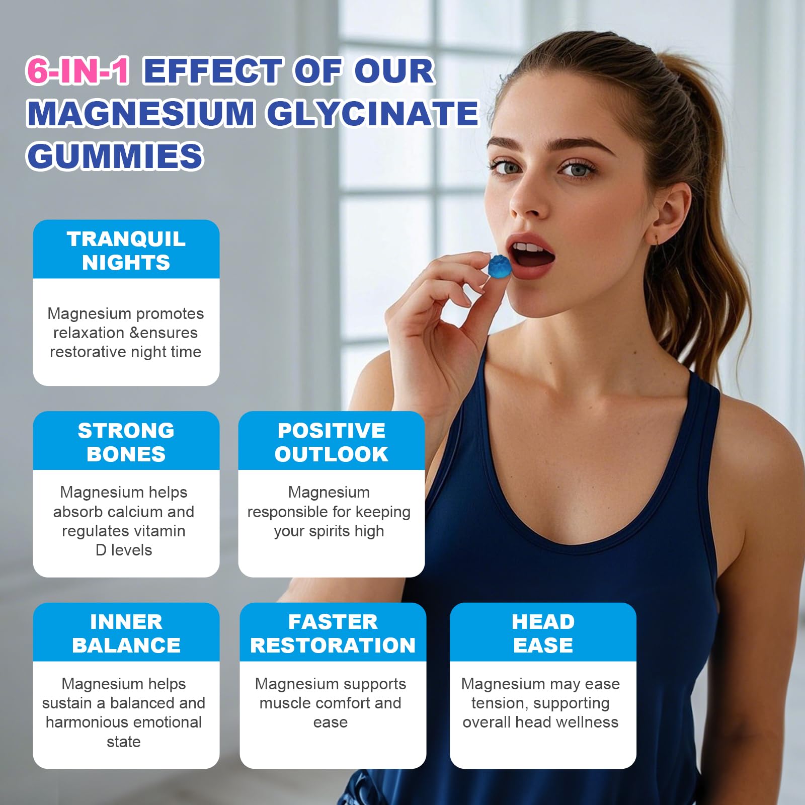 Blueberry Magnesium Glycinate Gummies 400mg – Sugar Free, Gelatin Free, Vegan, 60 Day Supply