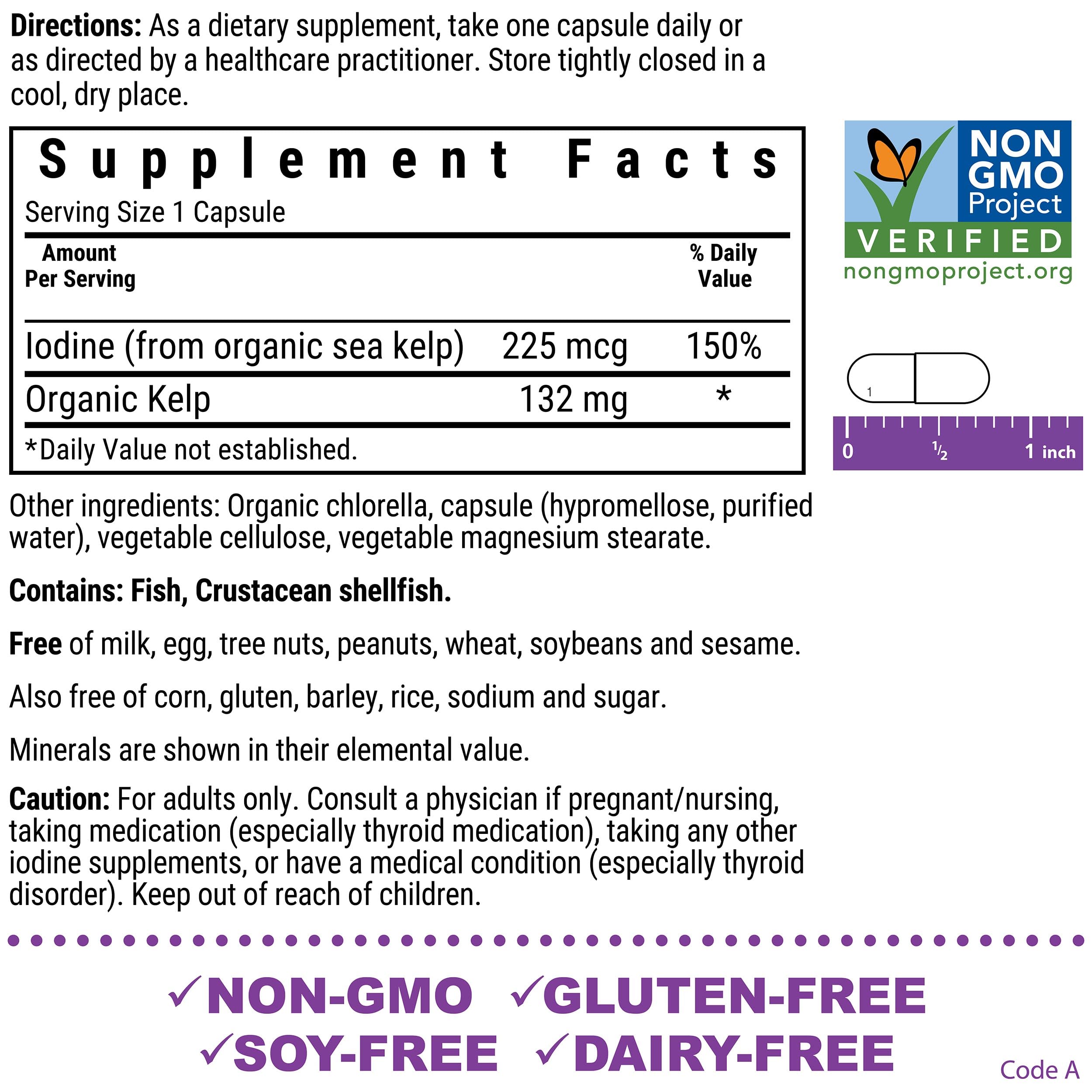 Bluebonnet Atlantic Sea Kelp Iodine 225 mcg – Organic U.S. Sea Kelp, Non-GMO, Gluten-Free, 120 Veg Capsules