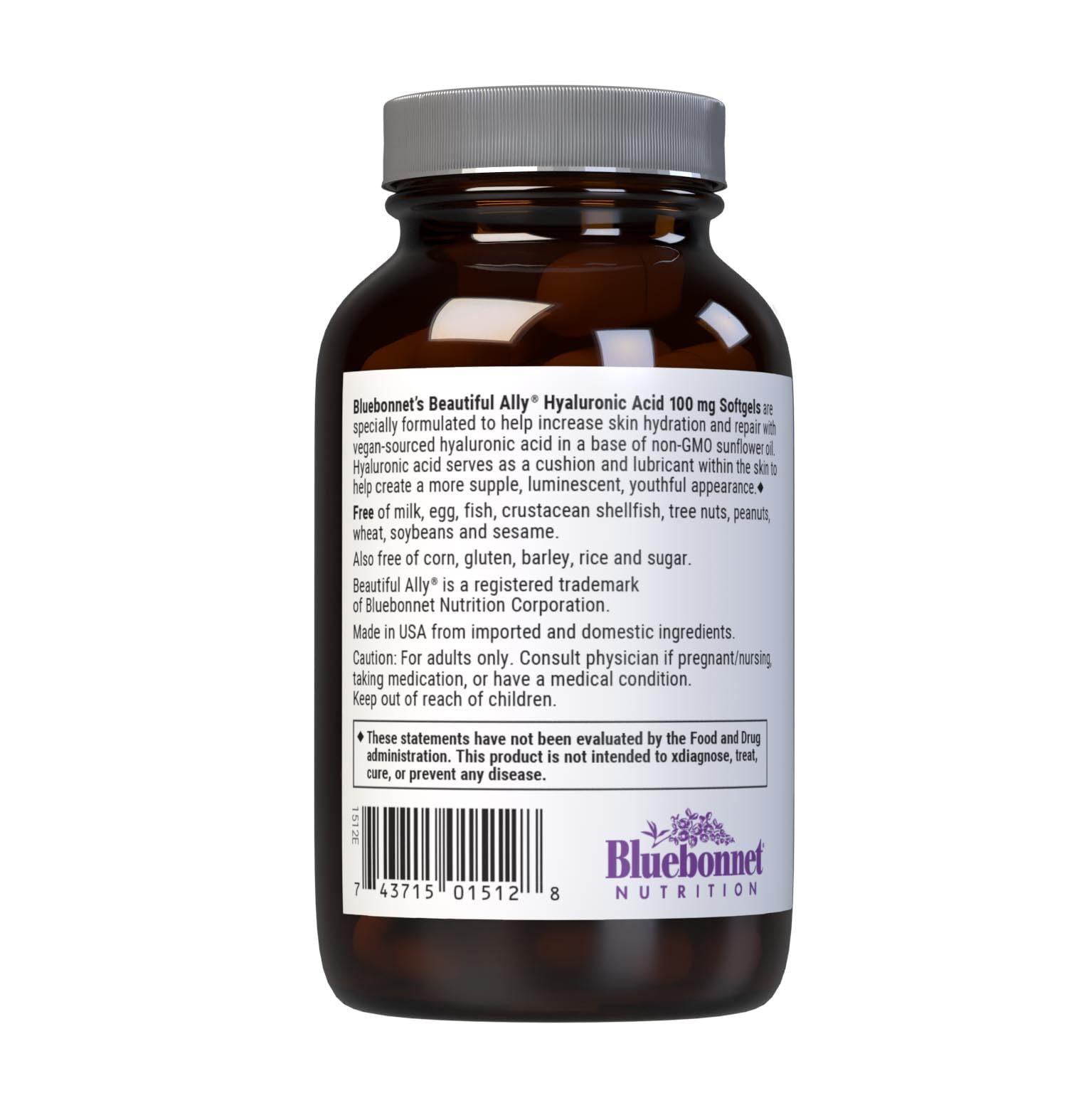 Bluebonnet Beautiful Ally Hyaluronic Acid 100 mg Softgels – 90 Servings, Non-GMO, Gluten-Free
