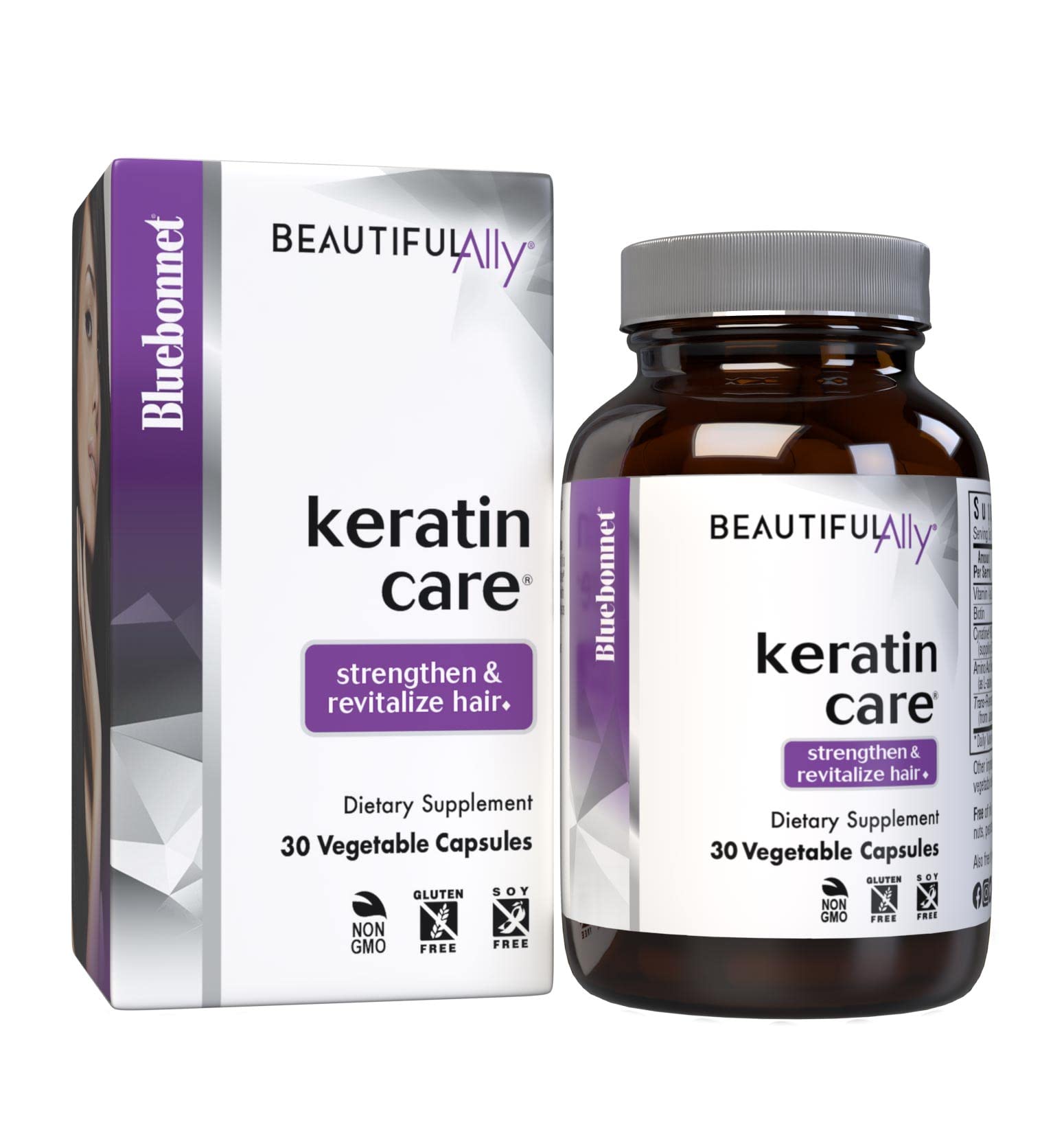 Bluebonnet Beautiful Ally Keratin Care Capsules - Hair Strength & Revitalization, 30 Veg Capsules