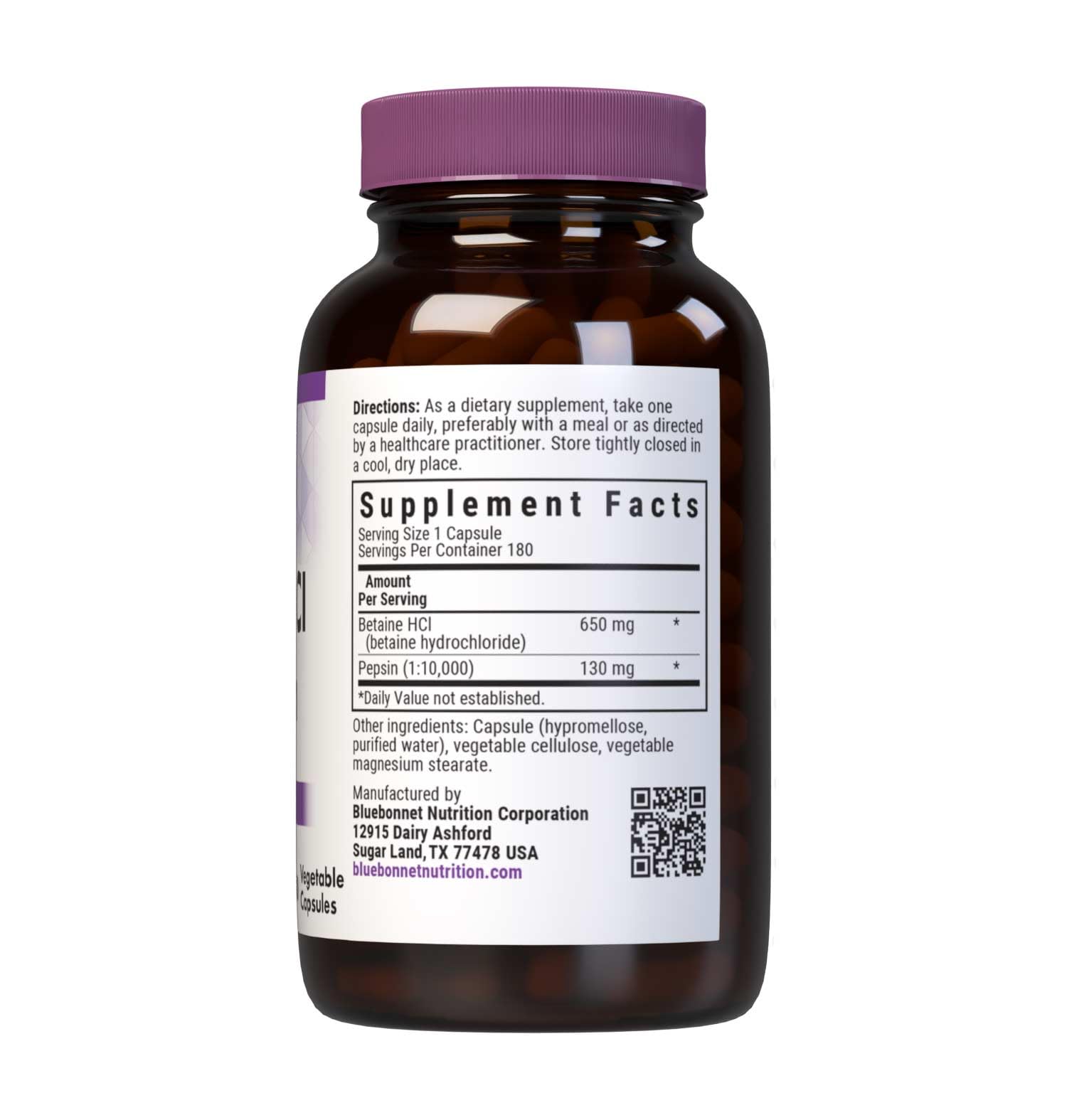 BlueBonnet Betaine HCl Plus Pepsin Vegetarian Capsules, 180 Count | Digestive Support