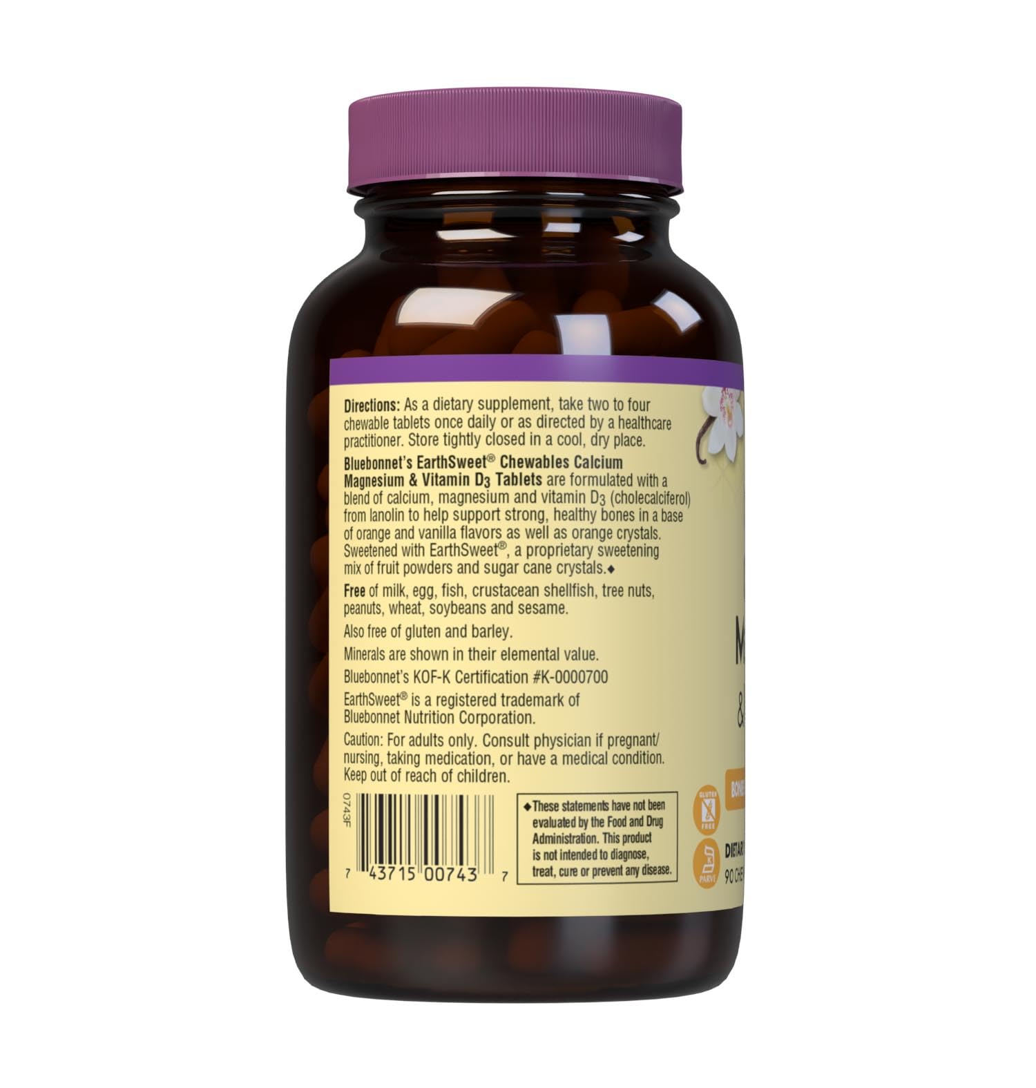 Bluebonnet Calcium Magnesium Plus Vitamin D3 EarthSweet – Bone Health & Muscle Support