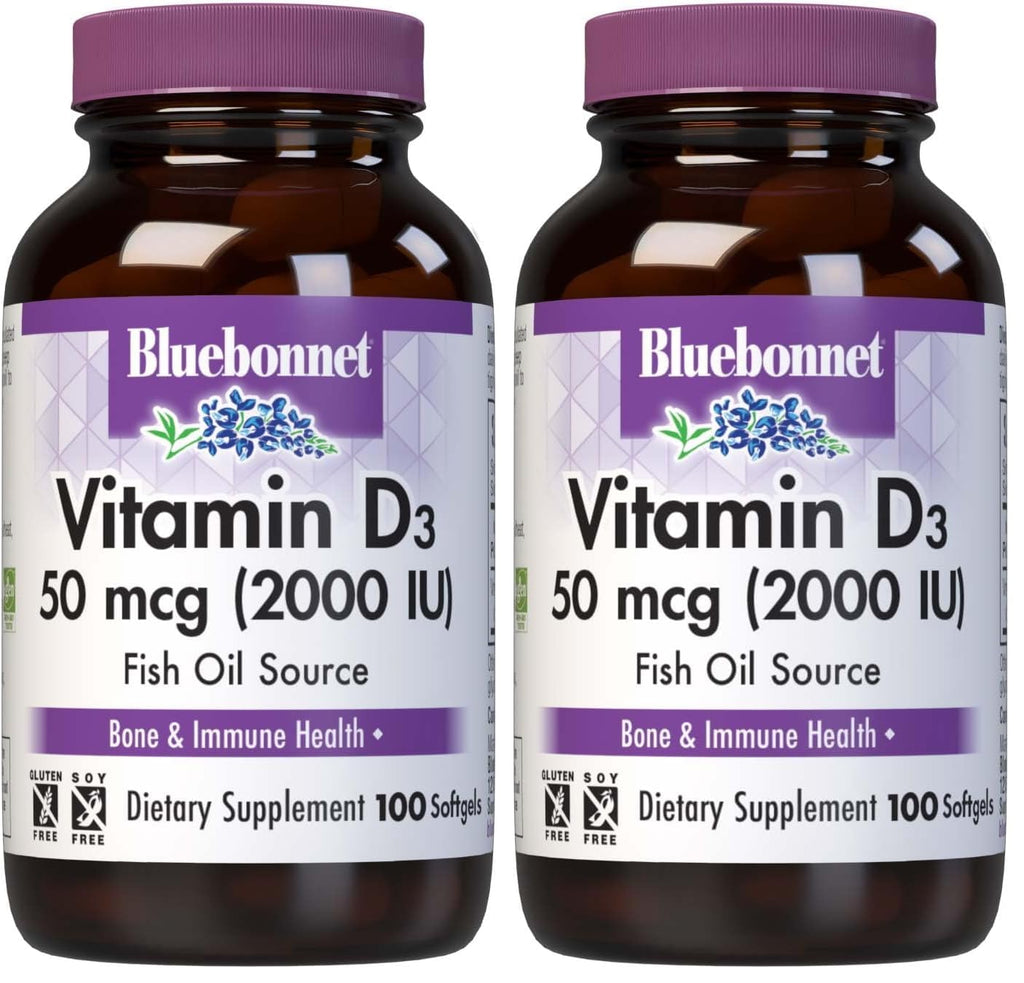BlueBonnet Vitamin D3 2000 IU Vegetable Capsules – Pack of 2, 100 Count Each