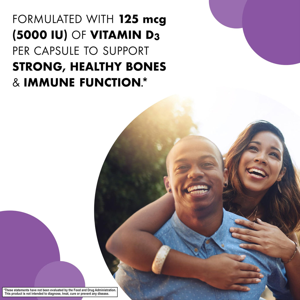 Bluebonnet Vitamin D3 5000 IU (125 mcg) – 120 Veggie Capsules | Strong Bones & Immune Support