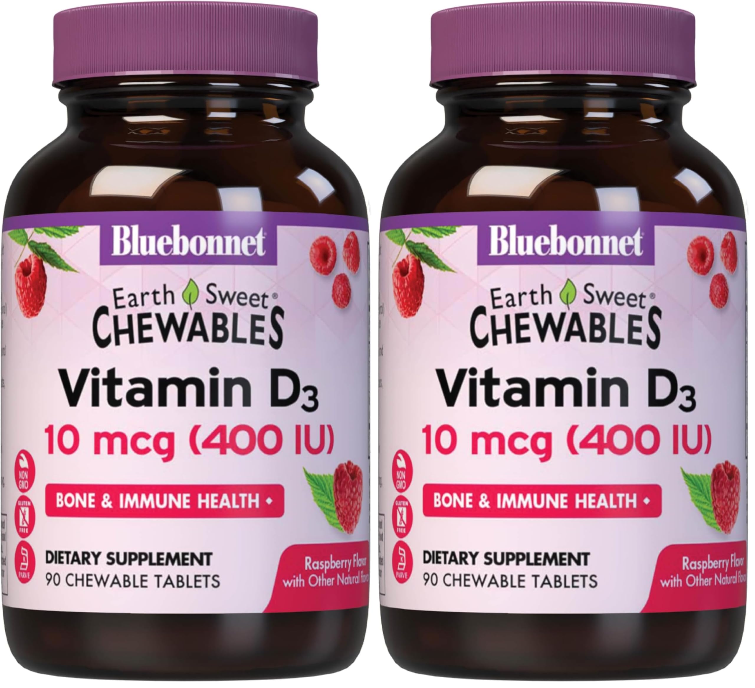 BlueBonnet EarthSweet Vitamin D3 400 IU Chewable, 90 CT – 2 Pack