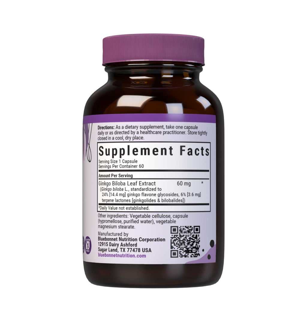 BlueBonnet Ginkgo Biloba Leaf Extract Supplement – 60 Count | 24% Flavonglycosides, 6% Terpene Lactones | Vegan