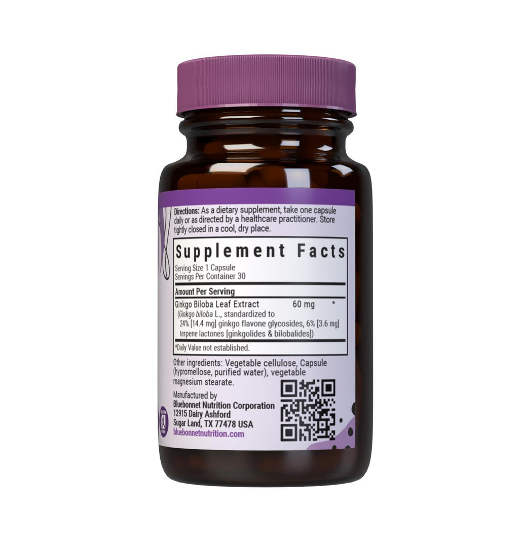 BlueBonnet Ginkgo Biloba Leaf Extract Supplement – 30 Veggie Capsules