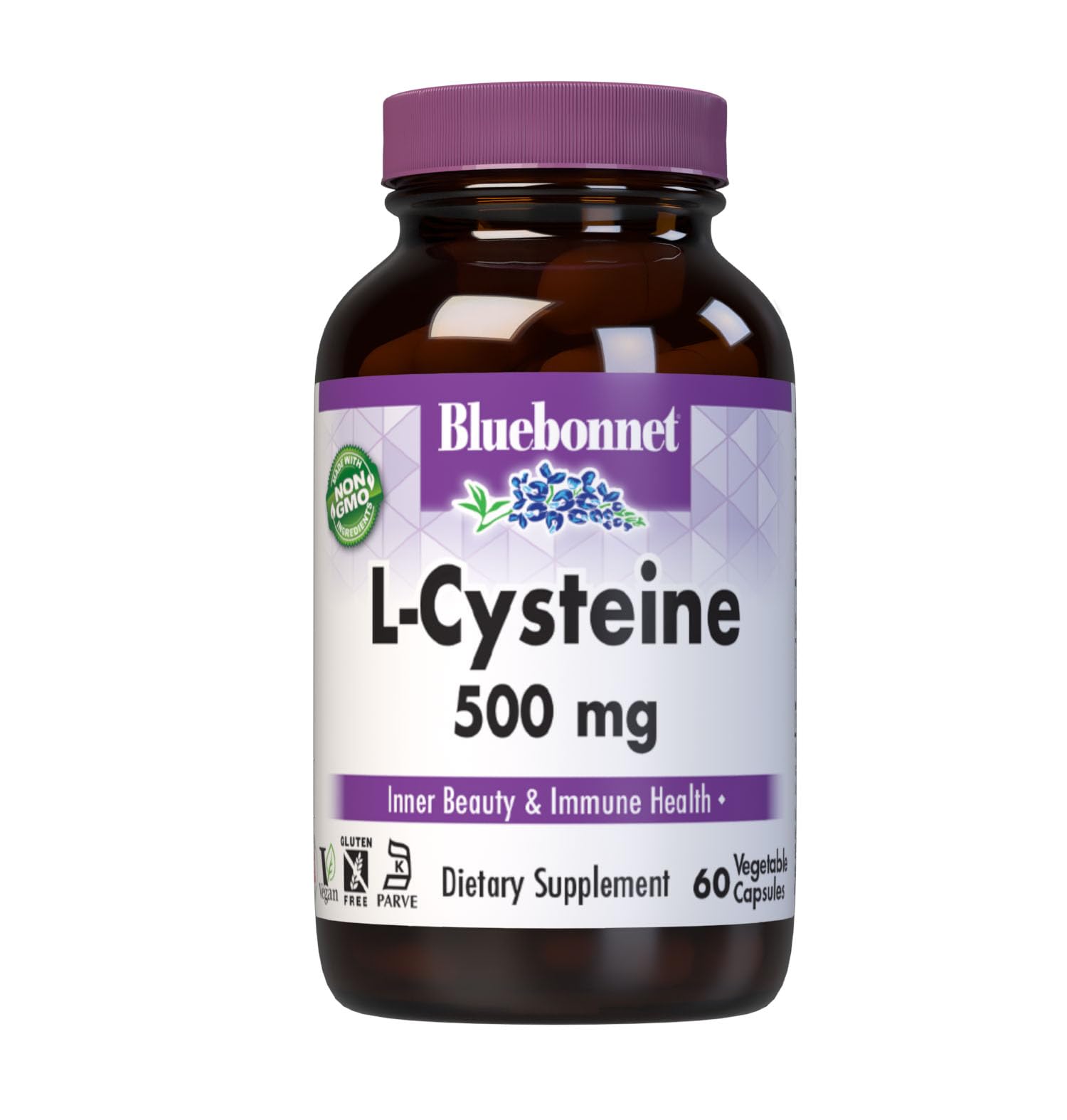 Bluebonnet L-Cysteine 500mg – Free-Form Amino Acid | Vegan & Kosher, Non-GMO | 60 Veg Capsules